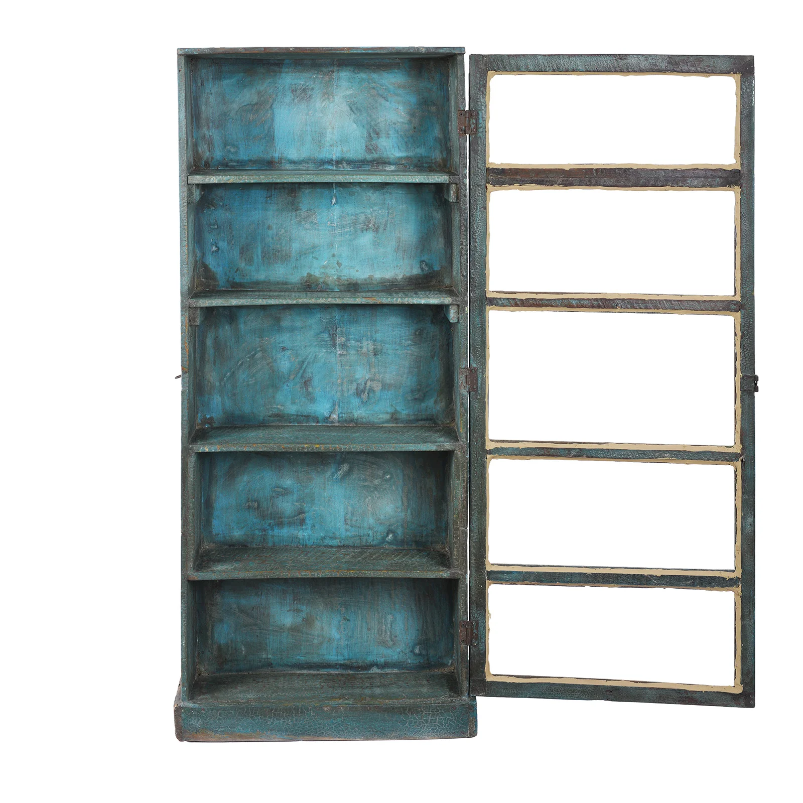 Tall Blue Painted Glazed Wall Cabinet - Ca 1920 - Image 2