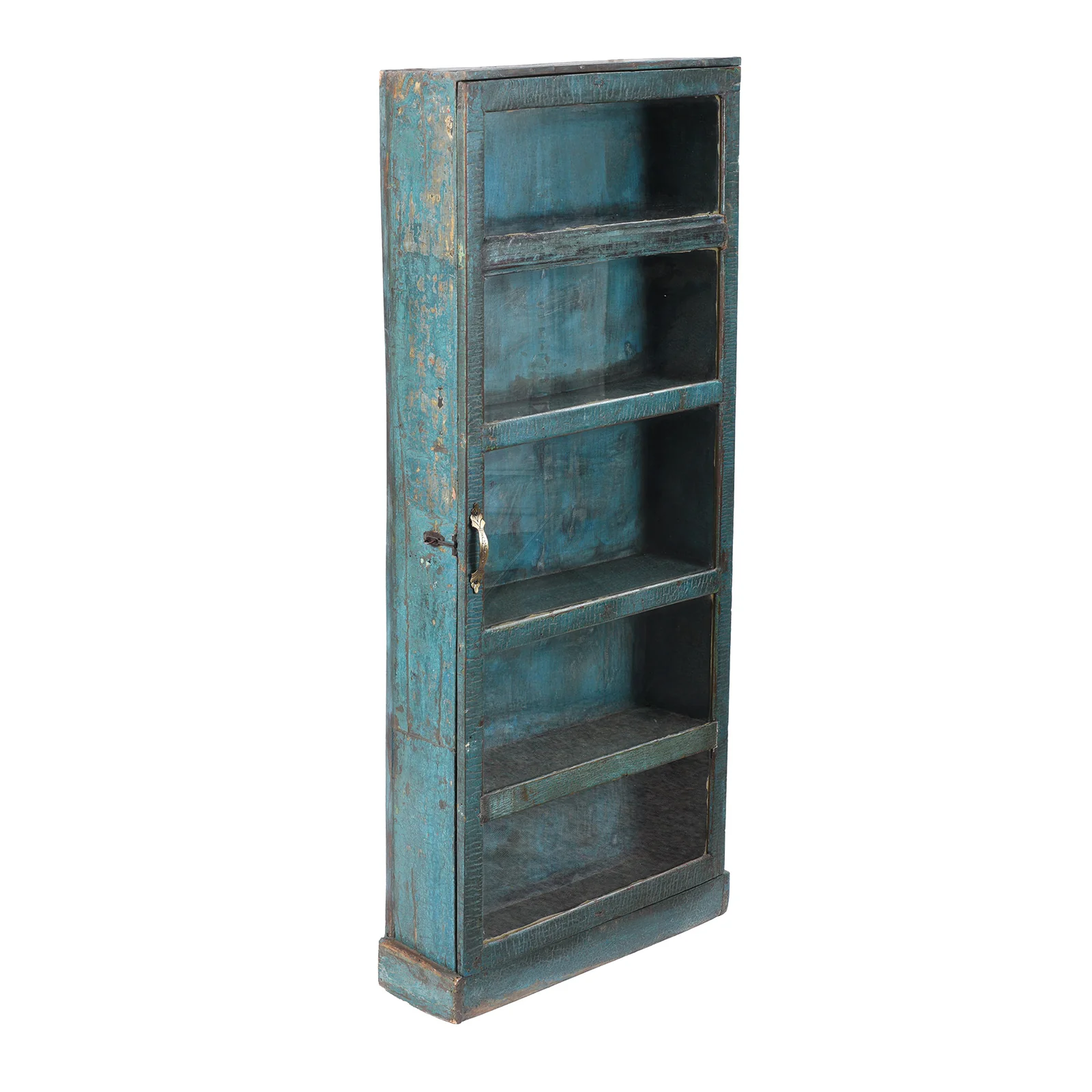 Tall Blue Painted Glazed Wall Cabinet - Ca 1920 - Image 4