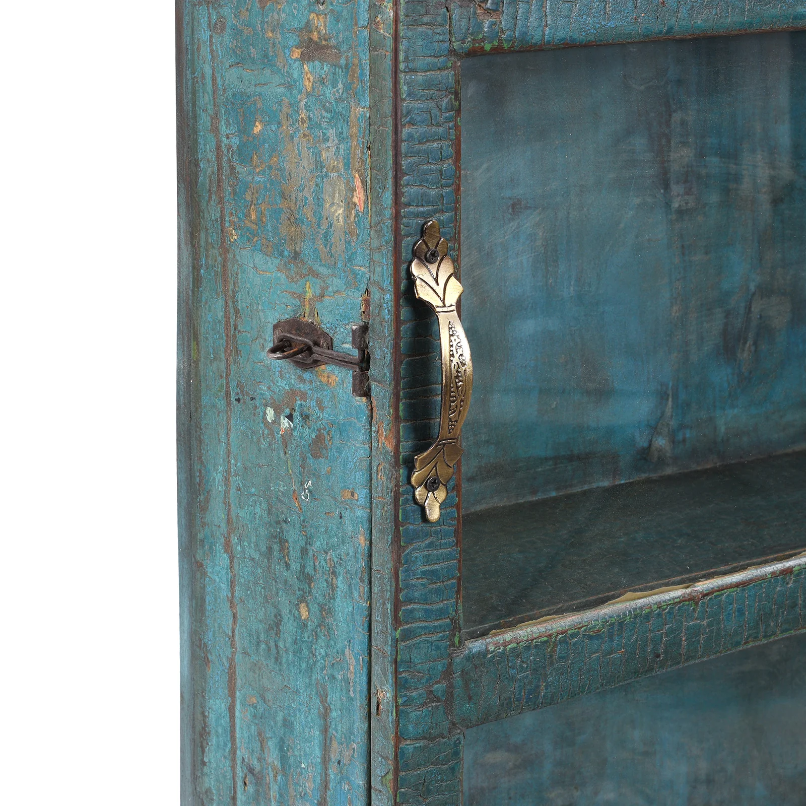 Tall Blue Painted Glazed Wall Cabinet - Ca 1920 - Image 5