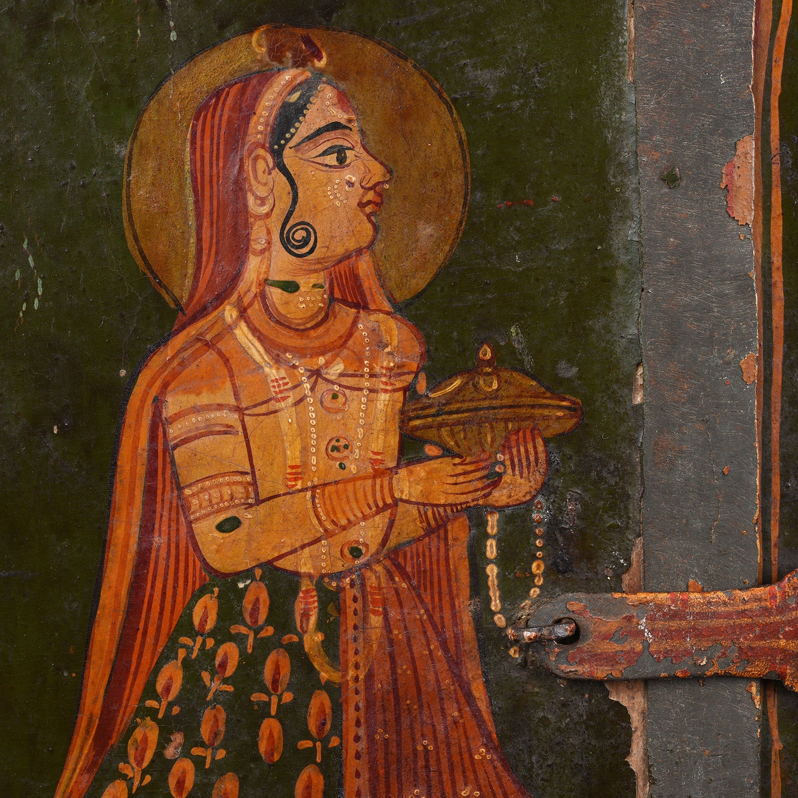 Painted Radha Krishna Shutter From Bikaner - 19th Century - Image 3