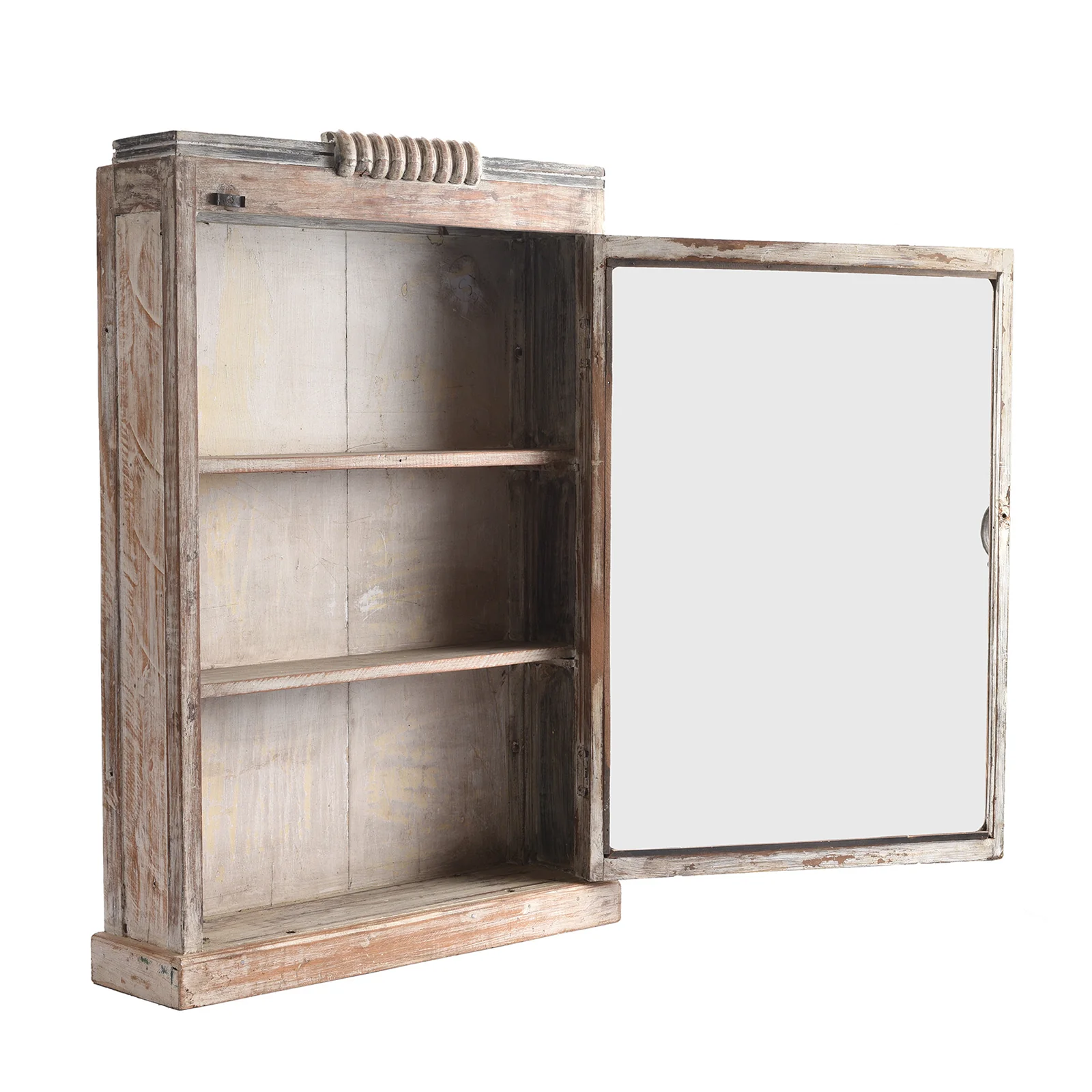 Painted Teak Glazed Tall Wall Cabinet - Ca 1920 - Image 3