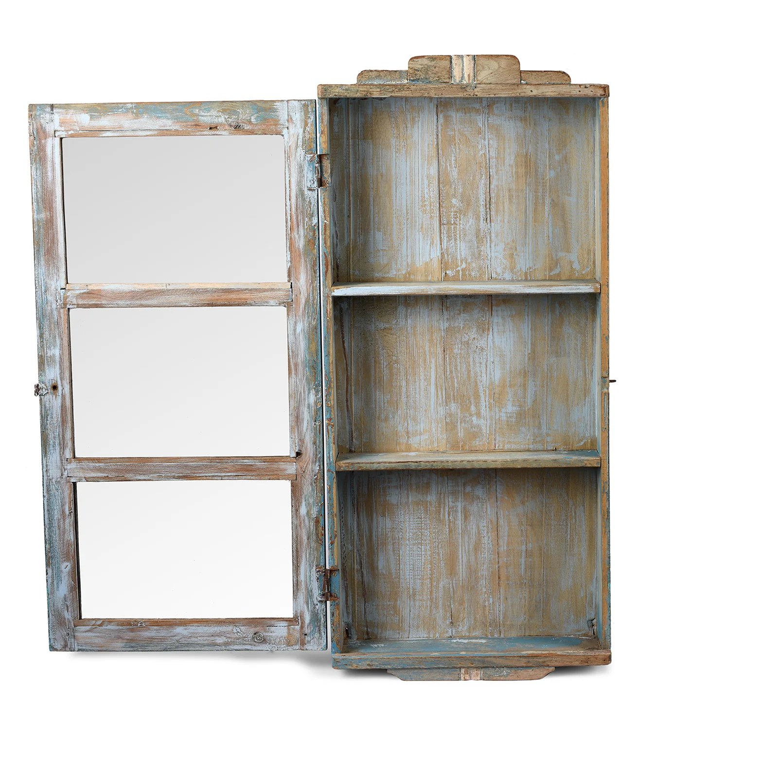 Painted Teak Glazed Tall Wall Cabinet - Ca 1920 - Image 3