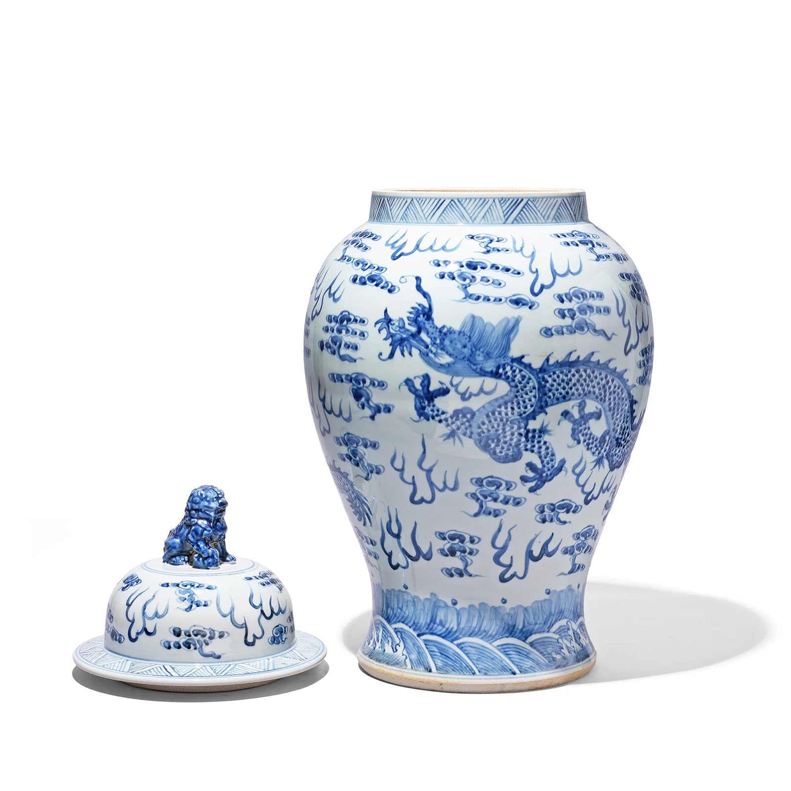 Blue & White Dragon Temple Jar - Image 8