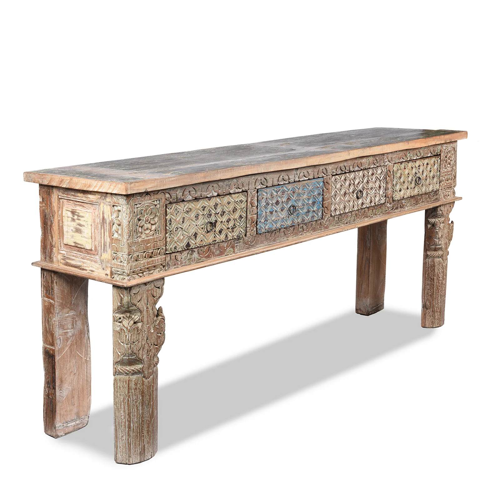 4 Drawer Painted Console Table Made From Reclaimed Teak - Image 4