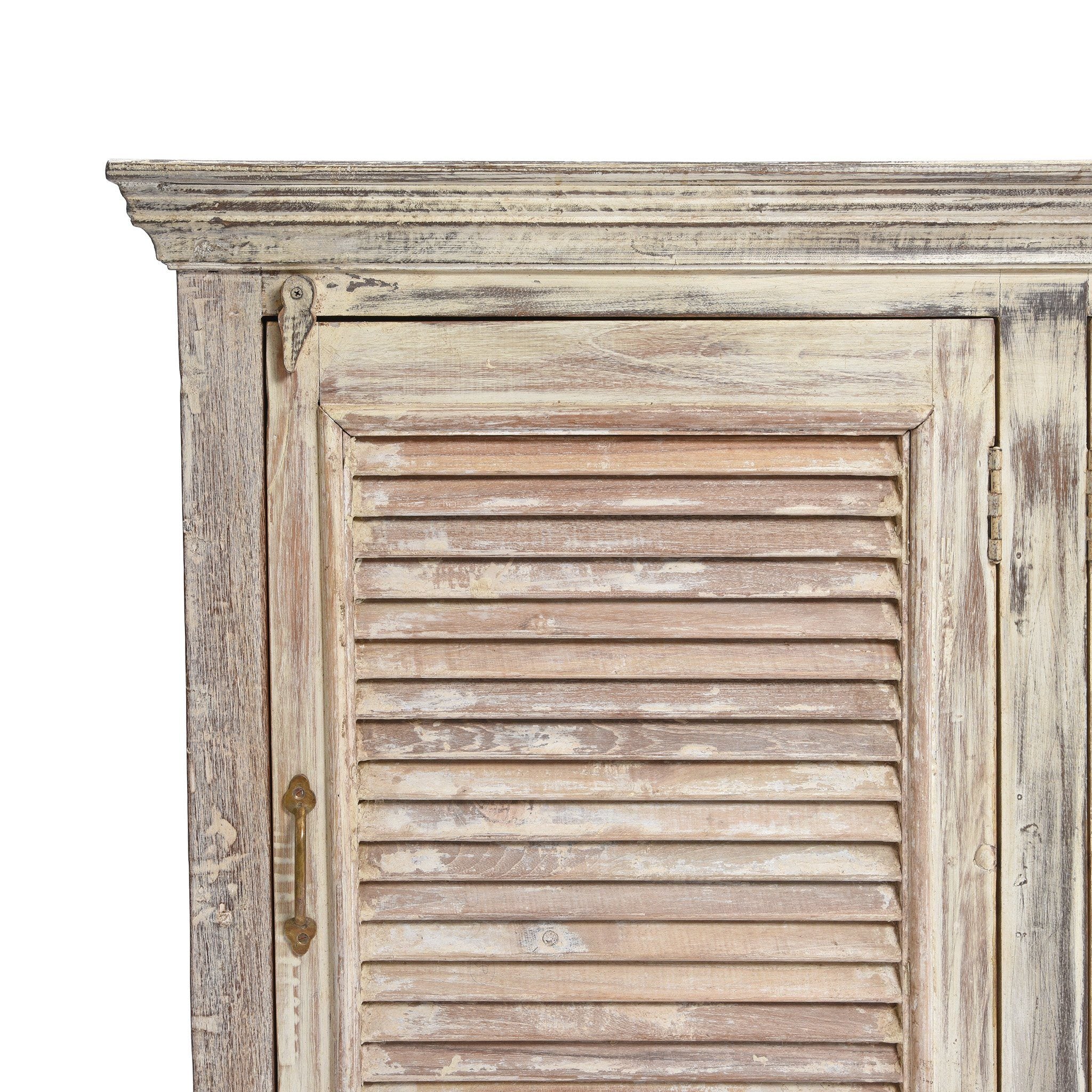 Reclaimed Painted 3 Door Louvre Sideboard From India - Image 3