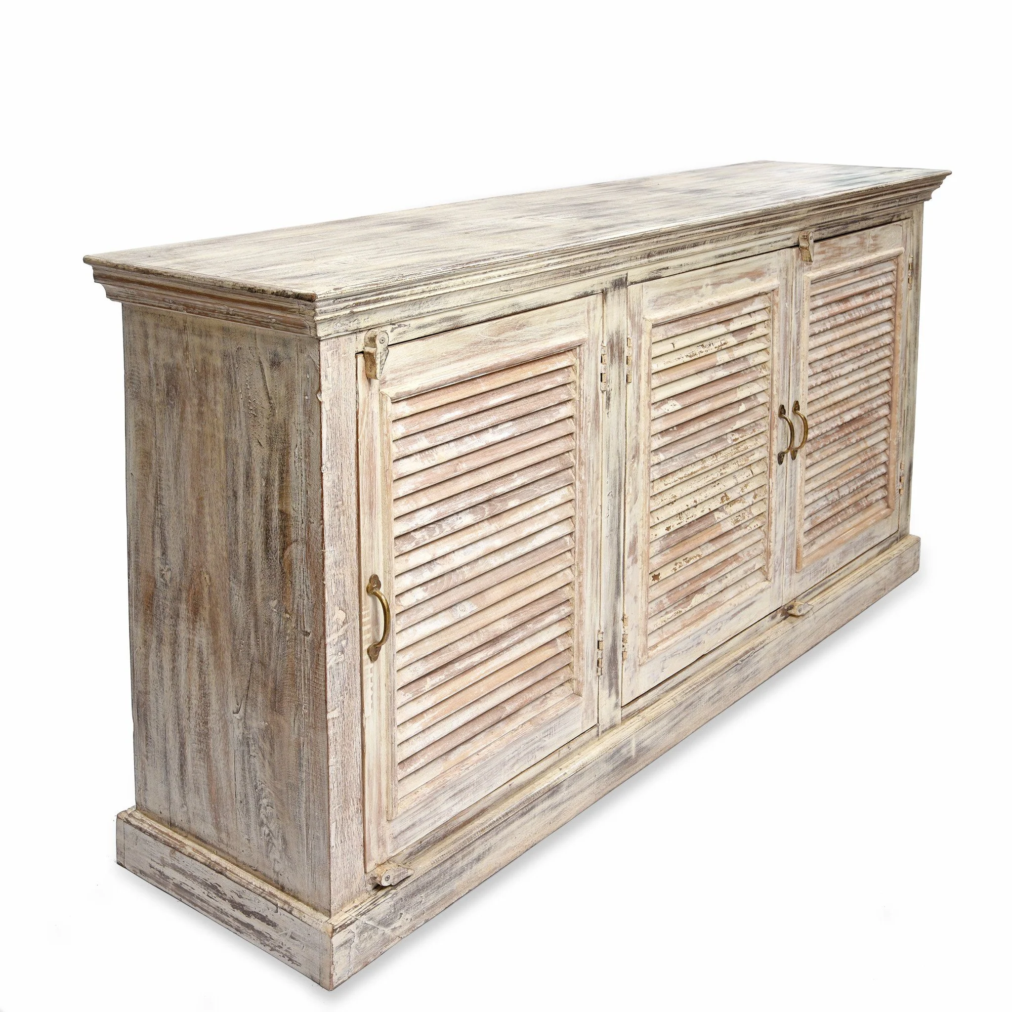 Reclaimed Painted 3 Door Louvre Sideboard From India - Image 4