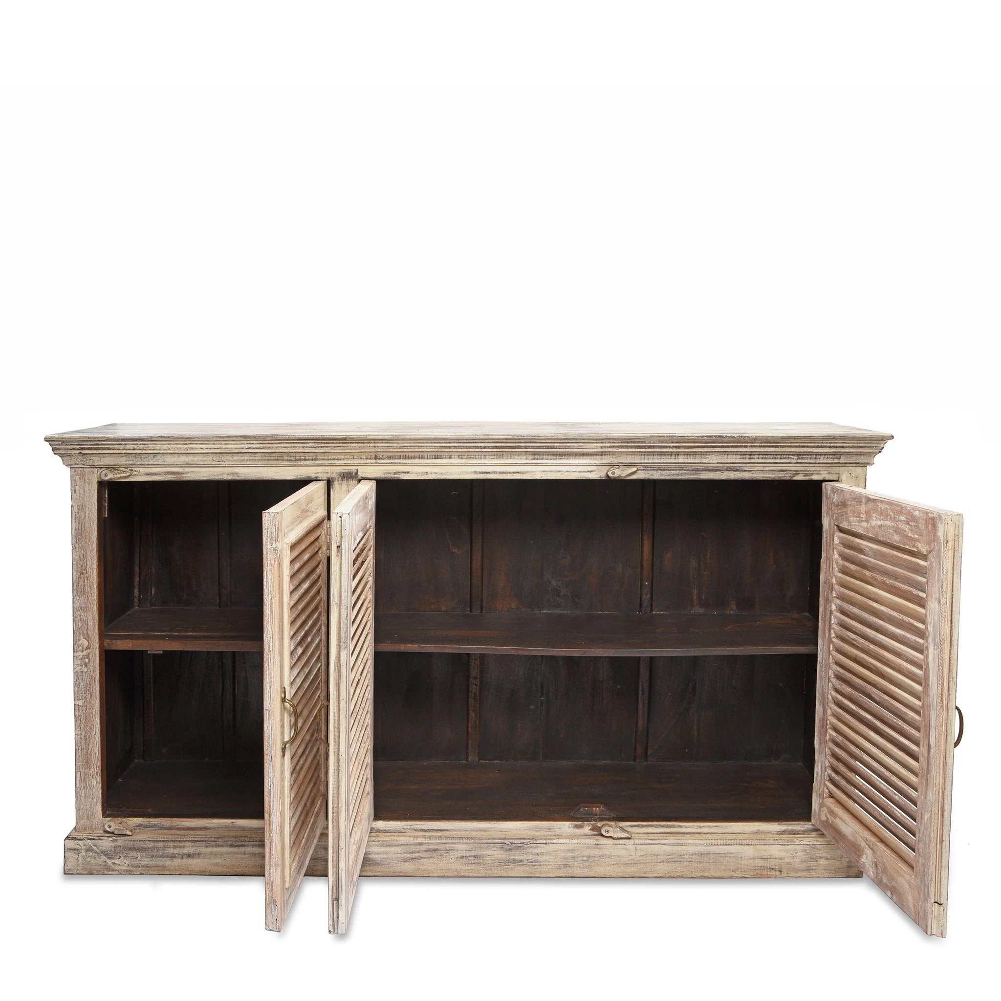 Reclaimed Painted 3 Door Louvre Sideboard From India - Image 5