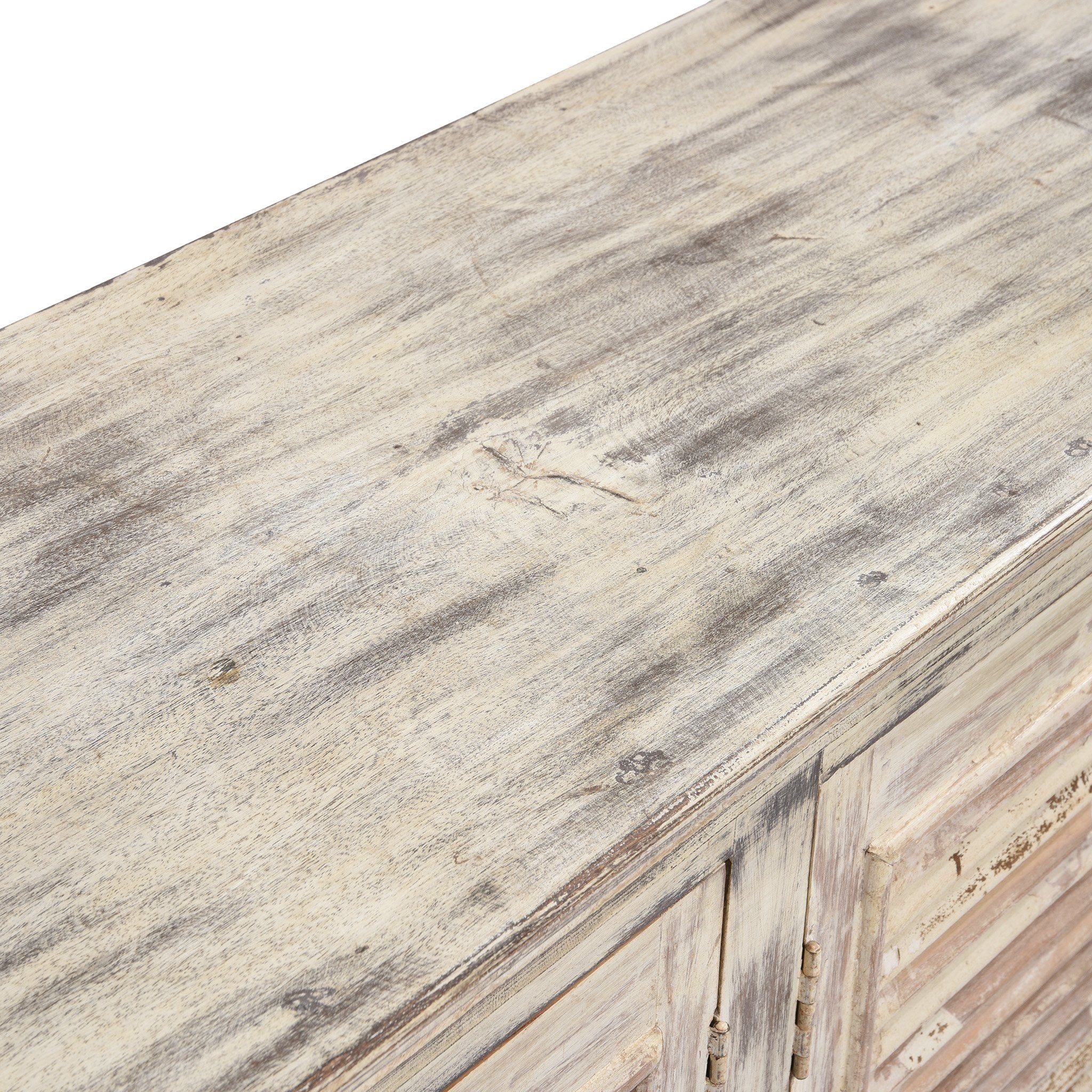 Reclaimed Painted 3 Door Louvre Sideboard From India - Image 9