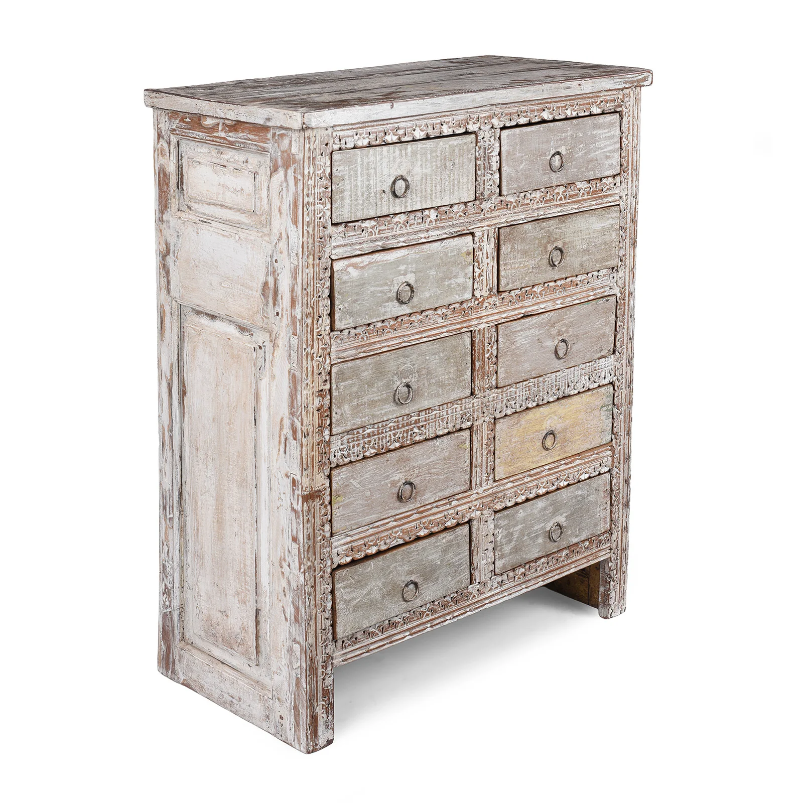 Reclaimed Teak Chest Of Drawers With Old Paint - Image 3