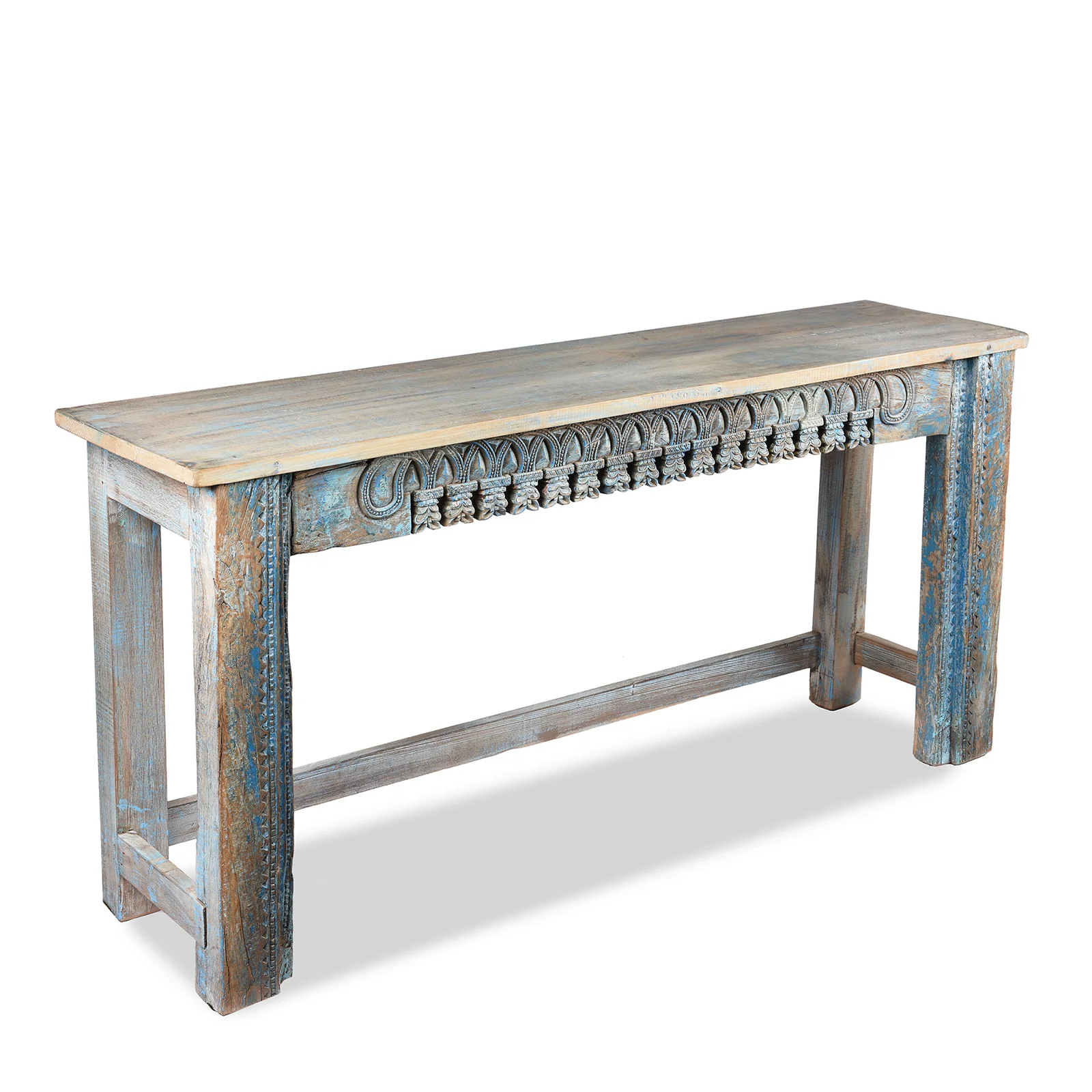 Blue Painted Console Table Made from Reclaimed Teak - Image 3