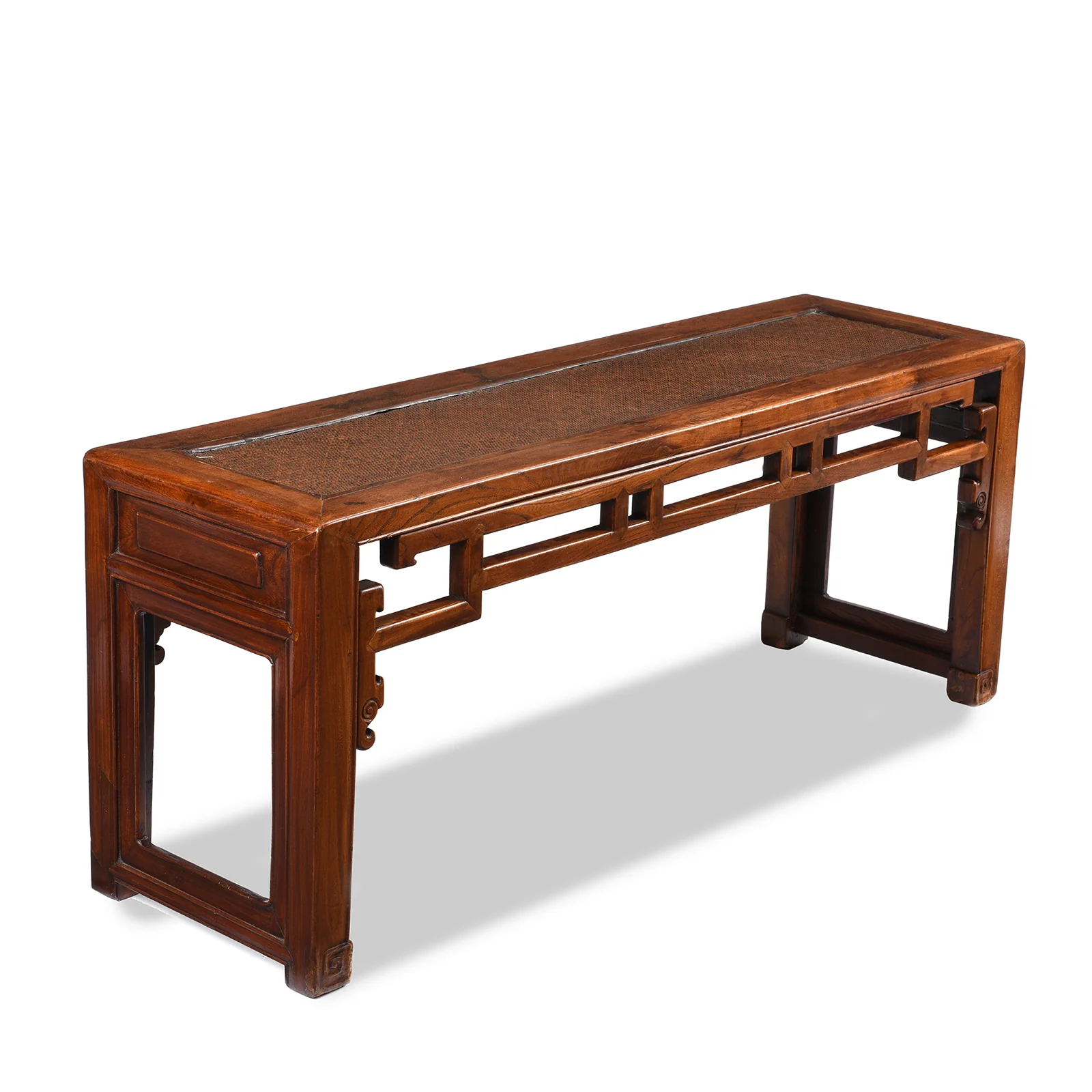 Red Elm Bench From Jiangsu With Rattan Seat - 19th Century - Image 3
