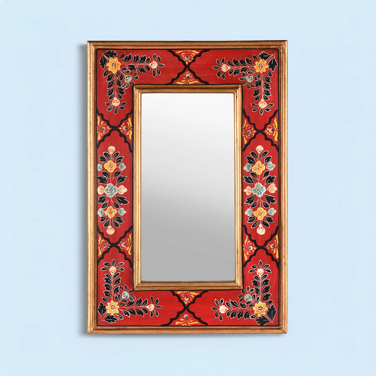 Red Hand Painted Indian Mirror - Image 4