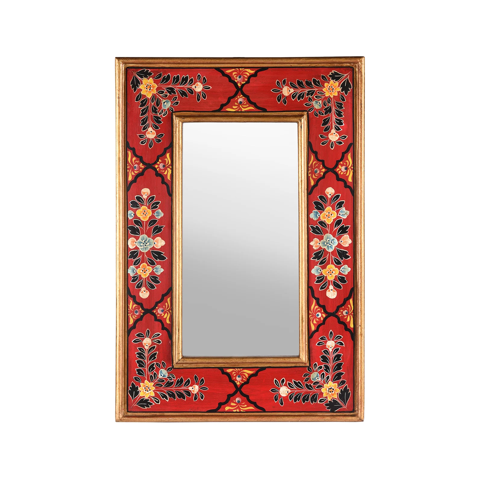 Red Hand Painted Indian Mirror - Image 5
