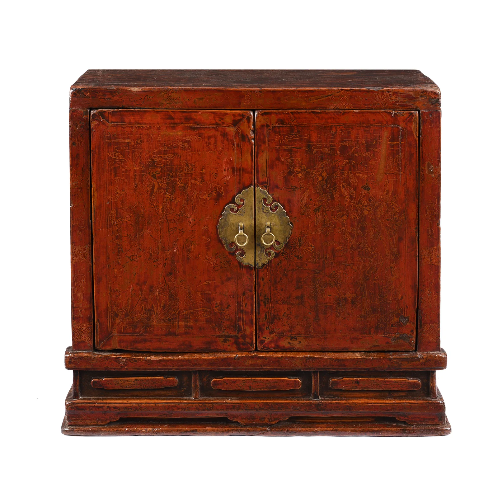Red Lacquer Book Cabinet From Shanxi Province - 19th Century