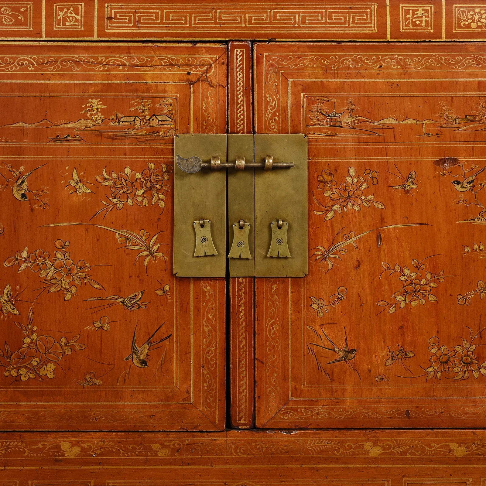 Red Lacquer Chinese Sideboard From Dongbei - Ca 1920 - Image 2