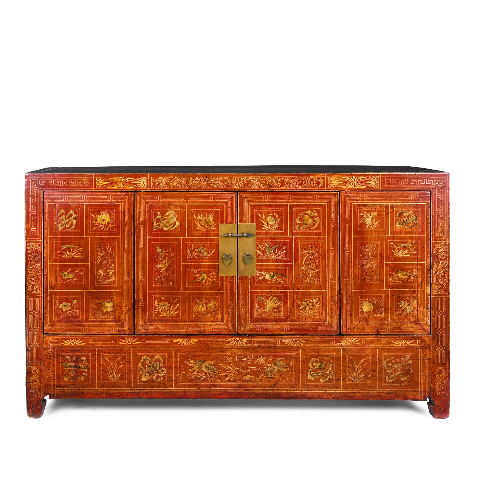 Red Lacquer Chinese Sideboard From Dongbei - Ca 1920
