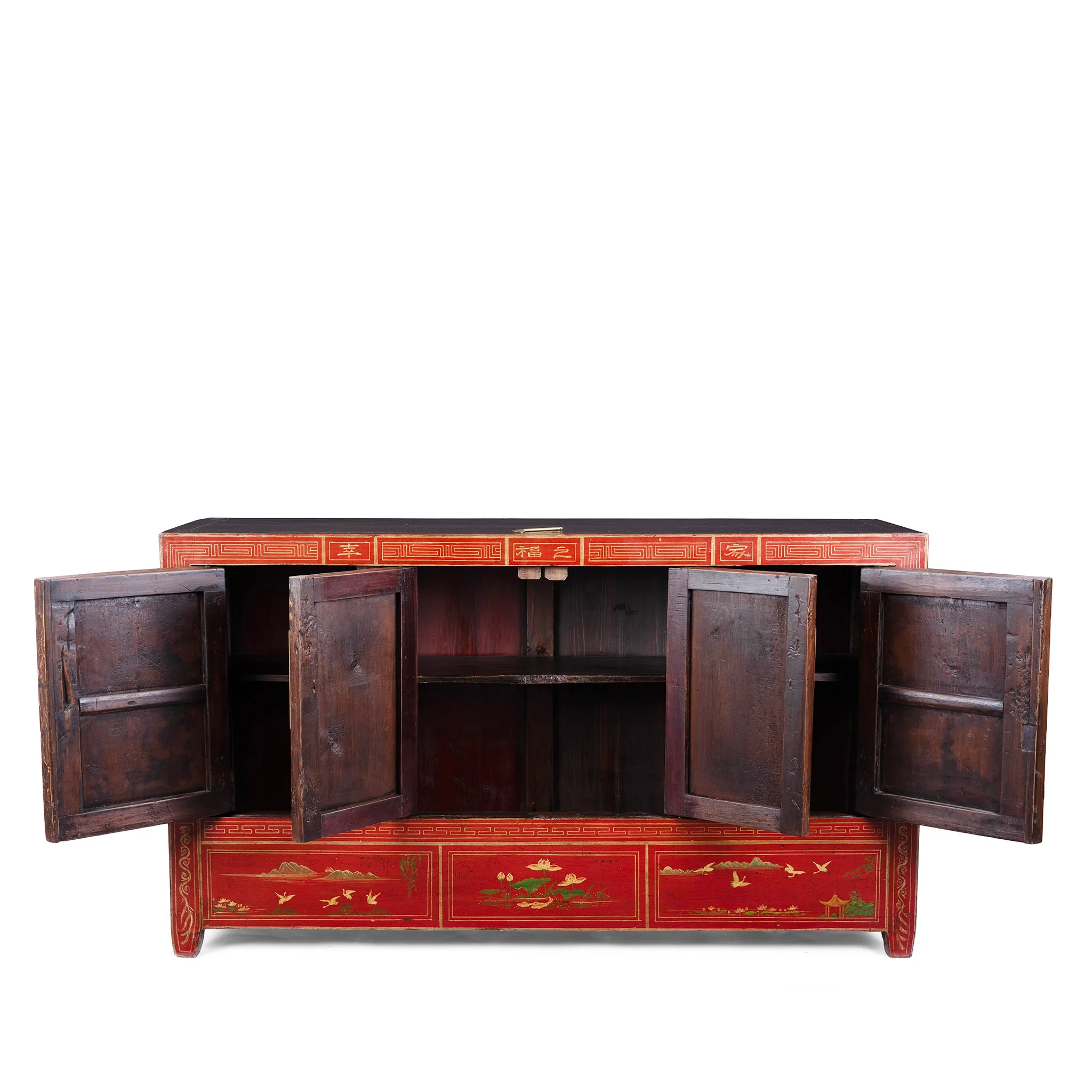 Red Lacquer Chinese Sideboard From Dongbei - Ca 1920 - Image 4