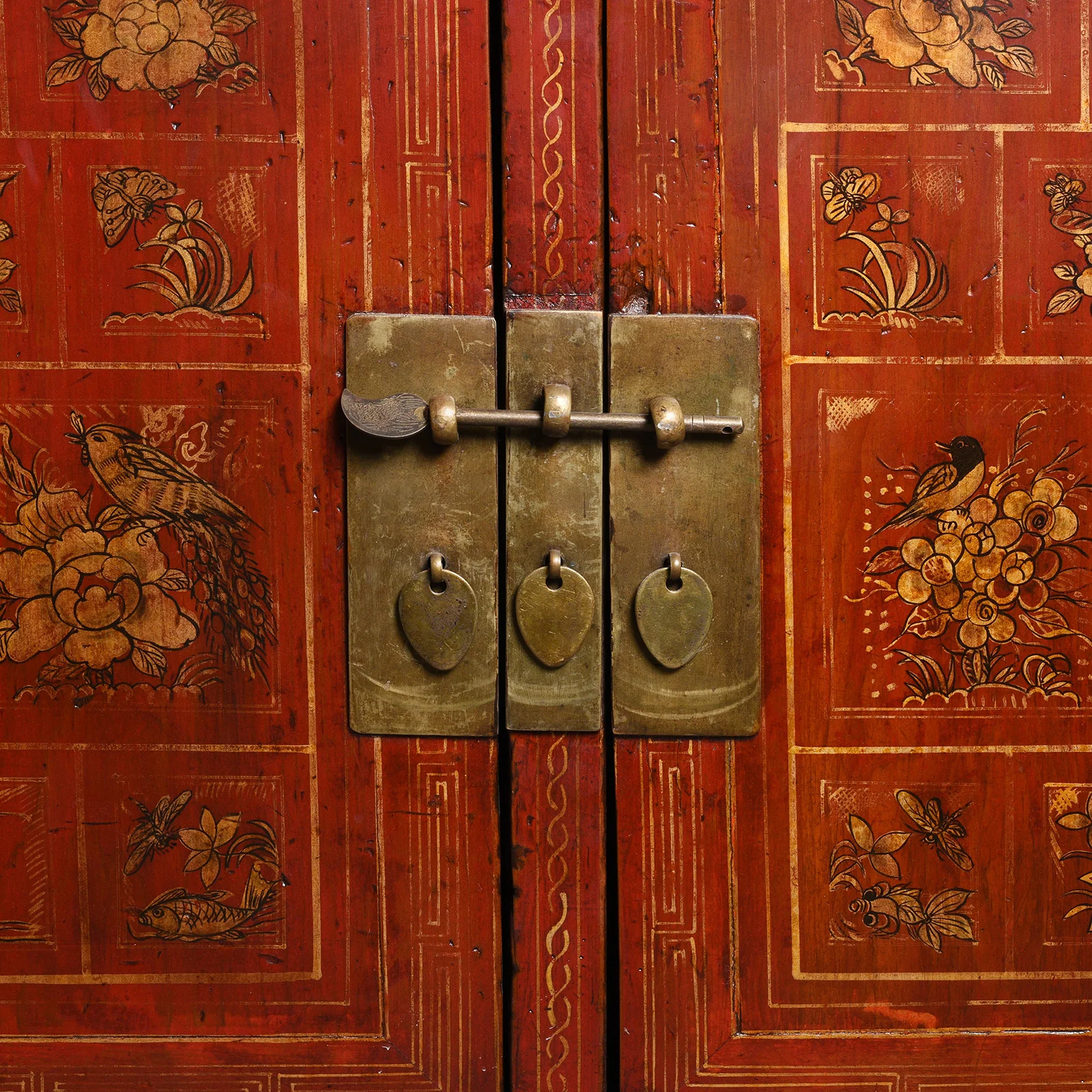 Red Lacquer Chinese Sideboard From Dongbei - Ca 1920 - Image 11