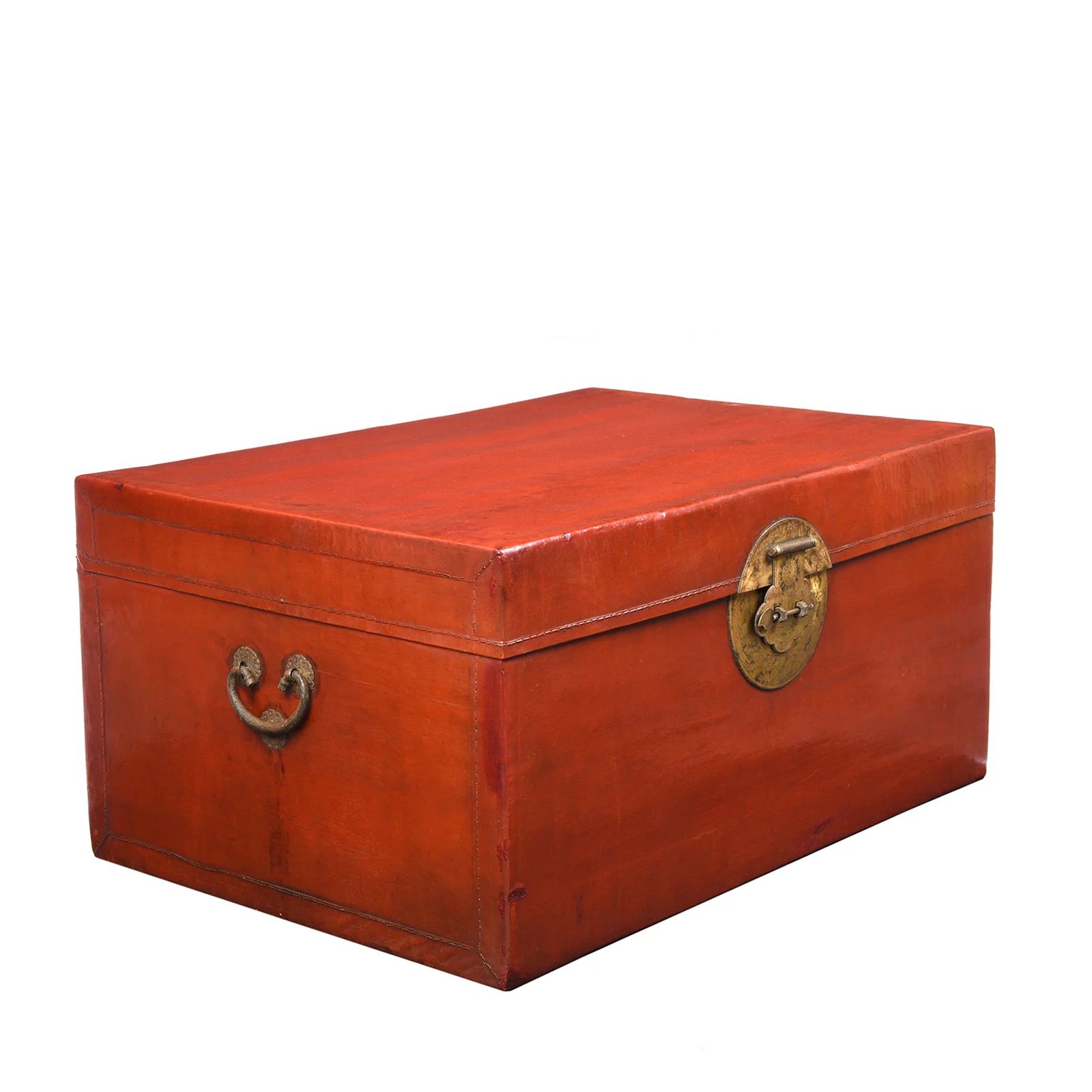 Red Leather Trunk From Shanghai - 19th Century - Image 3