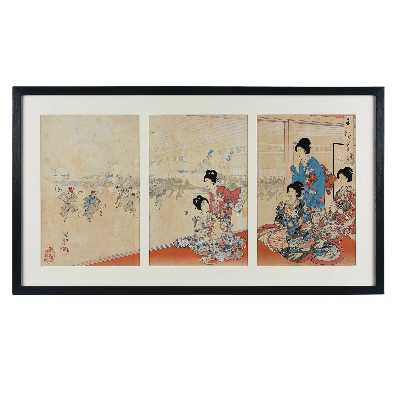 'Rice Cake Parade' Original Woodblock Triptych by Yōshū (Hashimoto) Chikanobu - Ca 1895 - Image 3