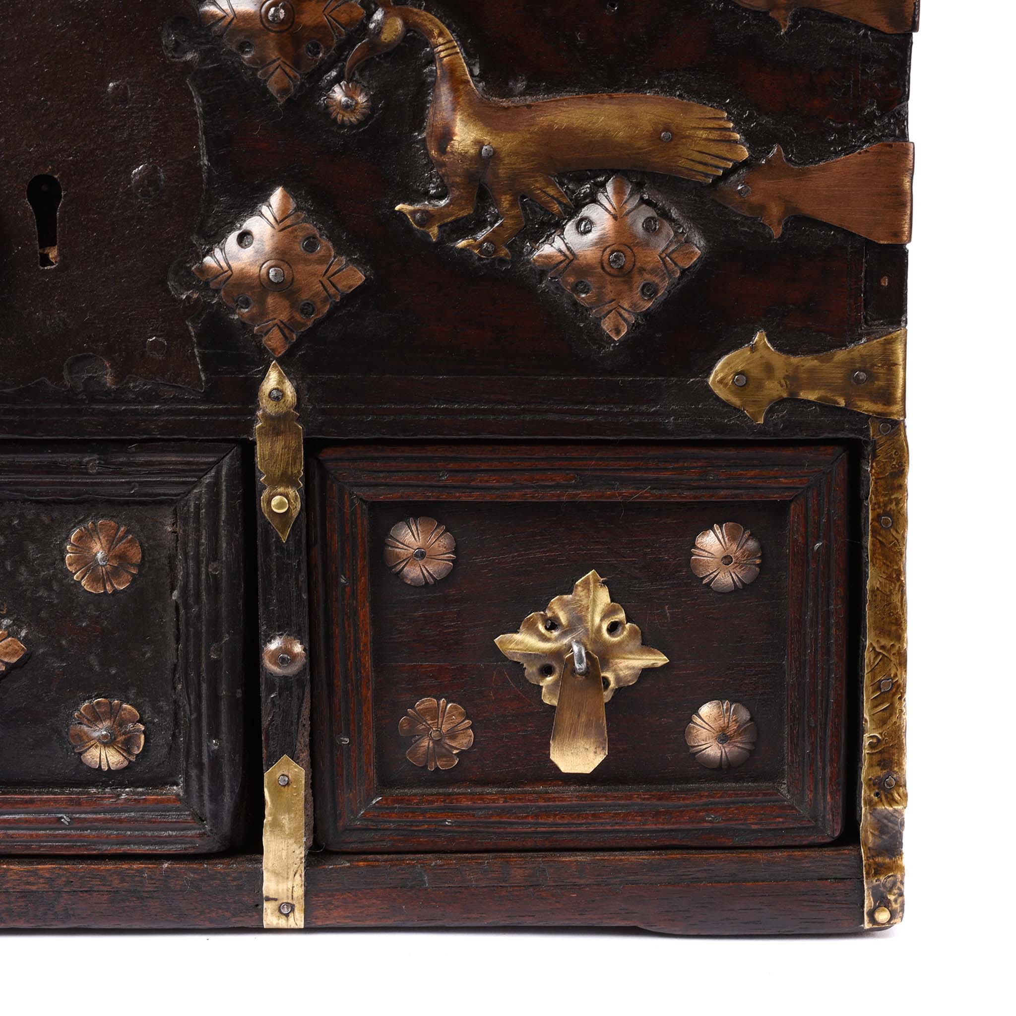 Rosewood Jewellery Box With Brass Peacocks - 19thC - Image 4