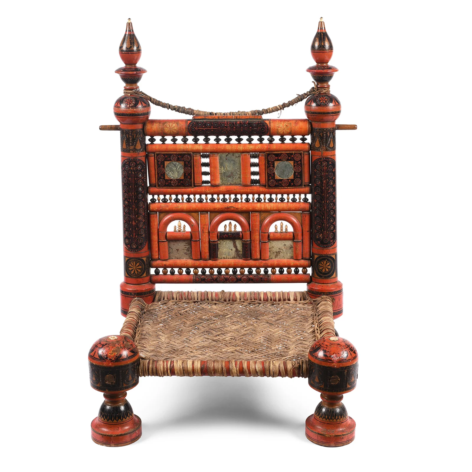 Scratchwork Lacquer Pidha Chair from Punjab - Ca 1900 - Image 2