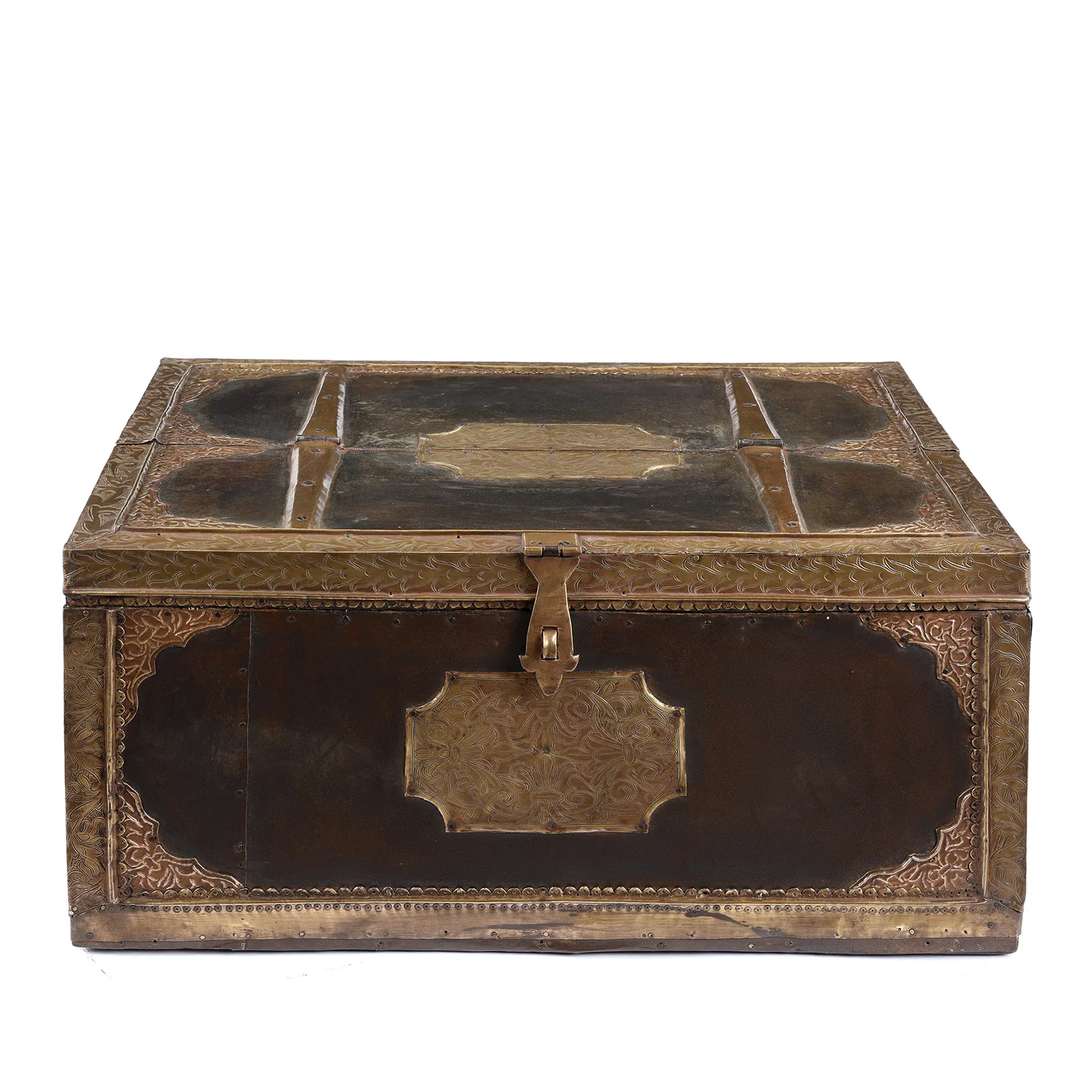 Brass & Iron Trousseau Box From Shekhawati - 19th Century