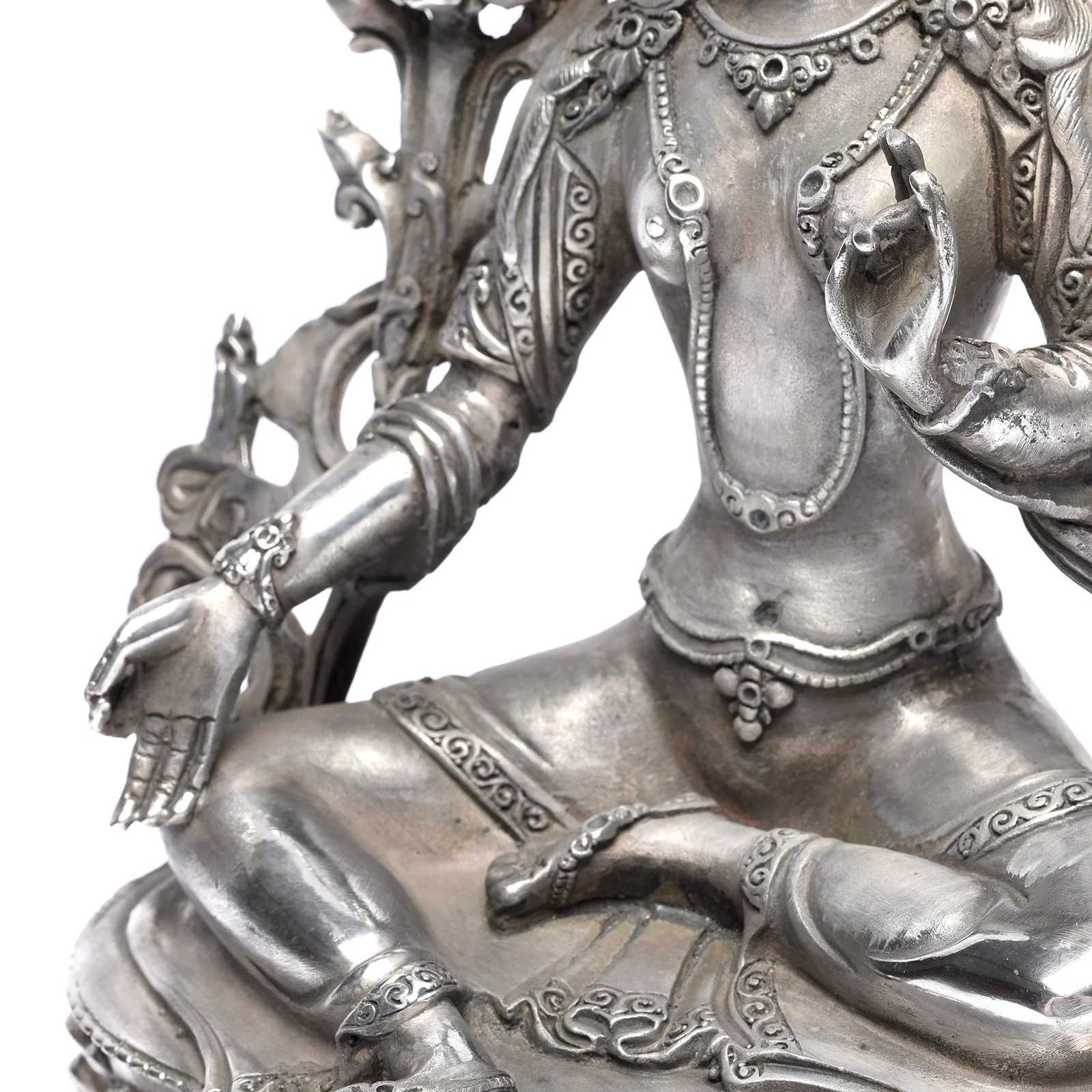 Silver Plated Brass Statue Of The Tibetan Goddess Tara - Image 5