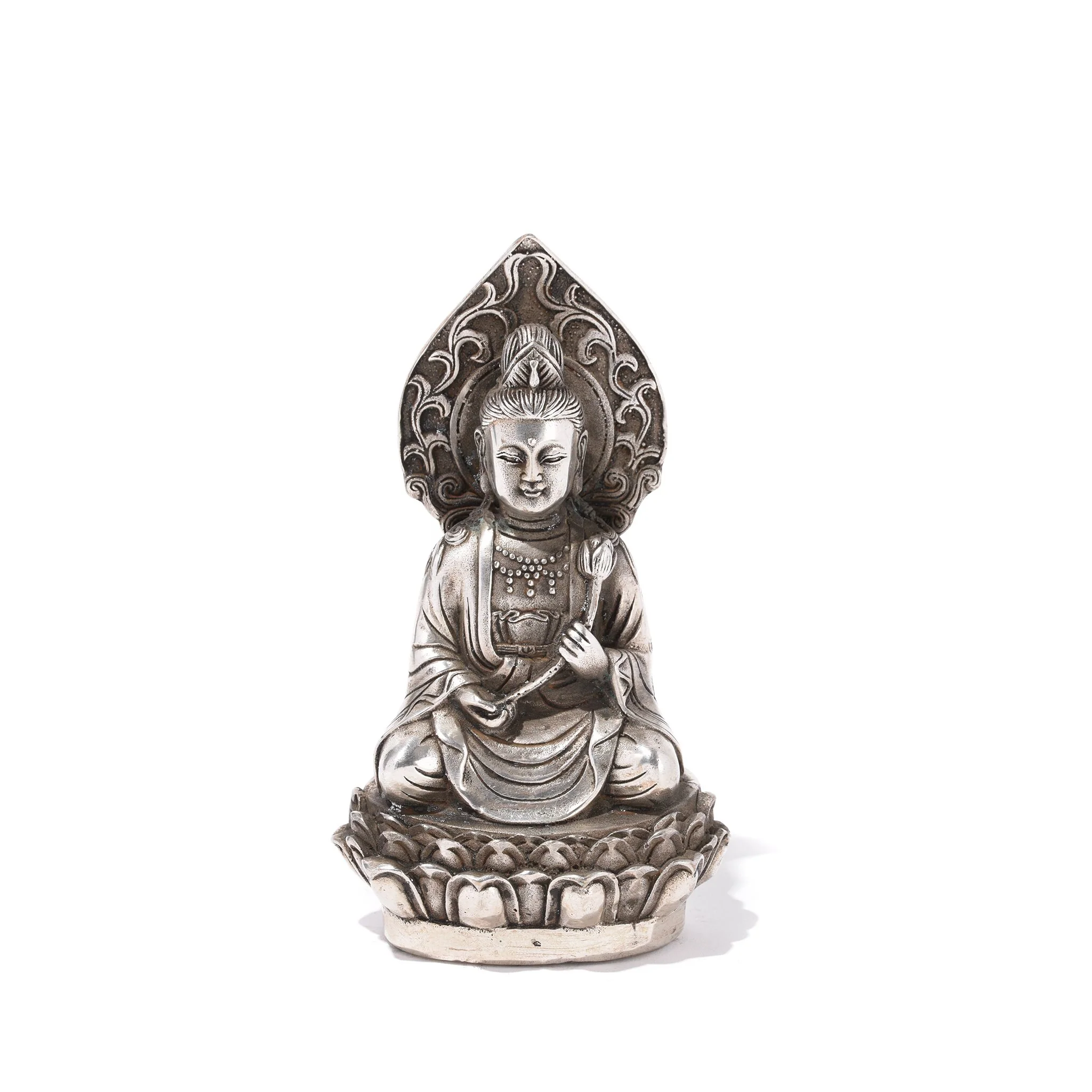Silver Plated Seated Guanyin Statue