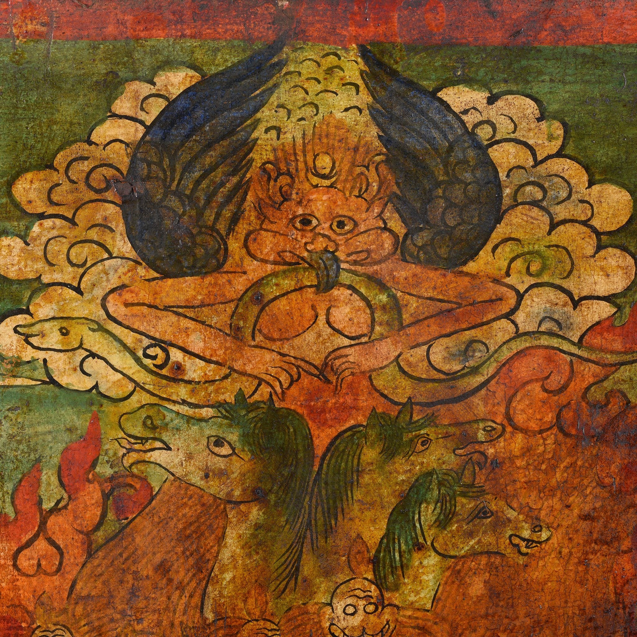 Tibetan Painted Panel of Hayagriva - Ca 50 Years Old - Image 4