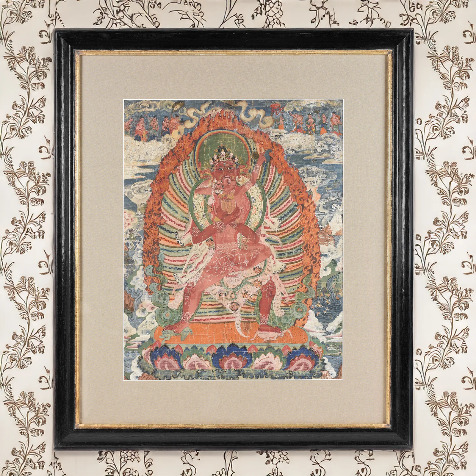 Tibetan Raktayamari & Vajravetali Yab Yum Thangka - 19th Century - Image 3