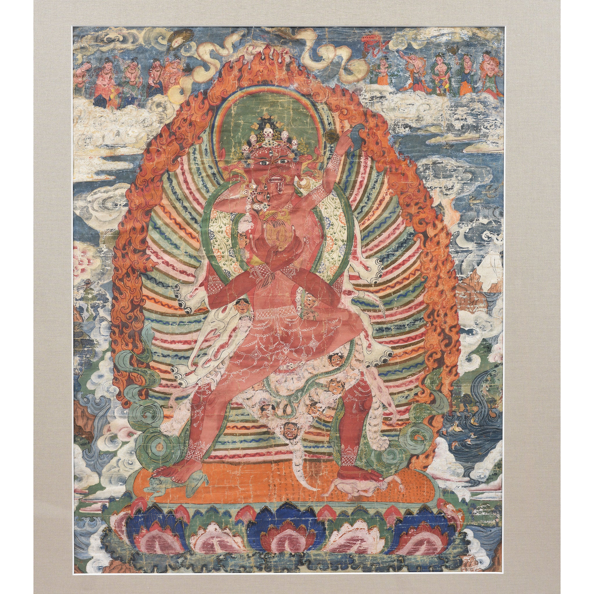 Tibetan Raktayamari & Vajravetali Yab Yum Thangka - 19th Century - Image 4