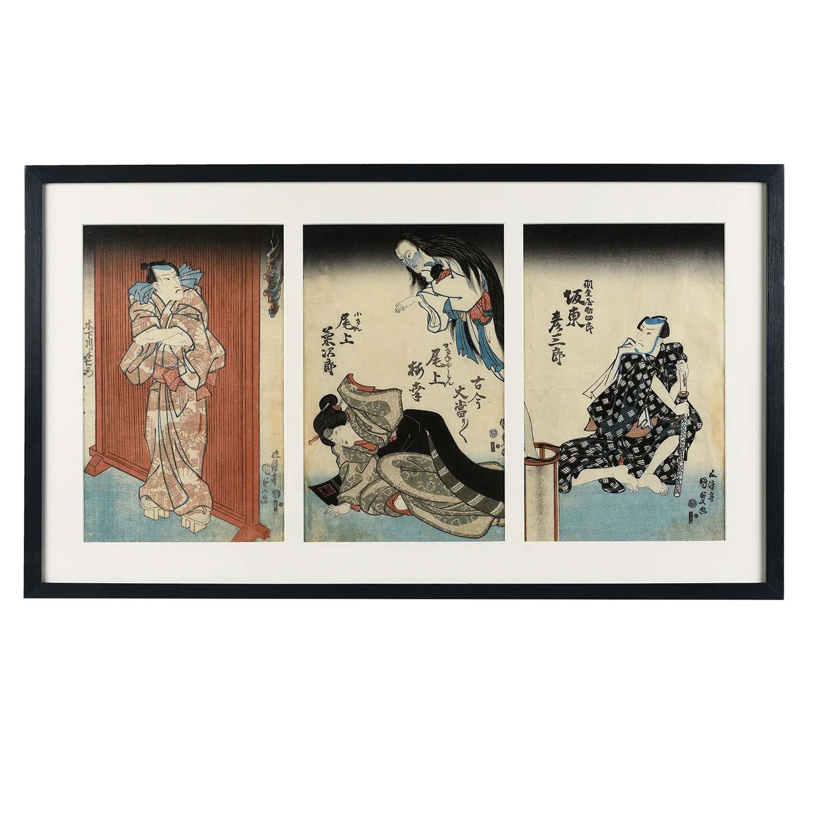 Original Horror Kabuki Woodblock Triptych - Toyokuni III (Kunisada) - Edo Period