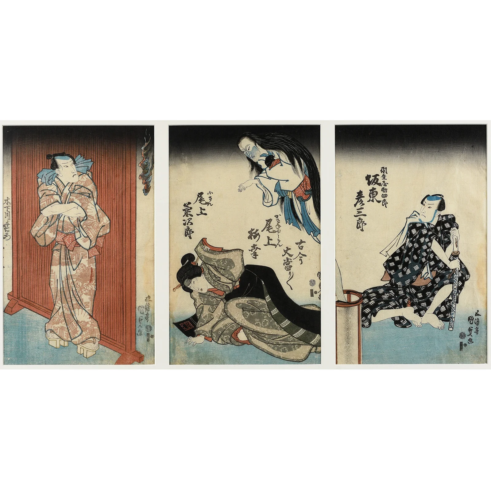 Original Horror Kabuki Woodblock Triptych - Toyokuni III (Kunisada) - Edo Period - Image 2