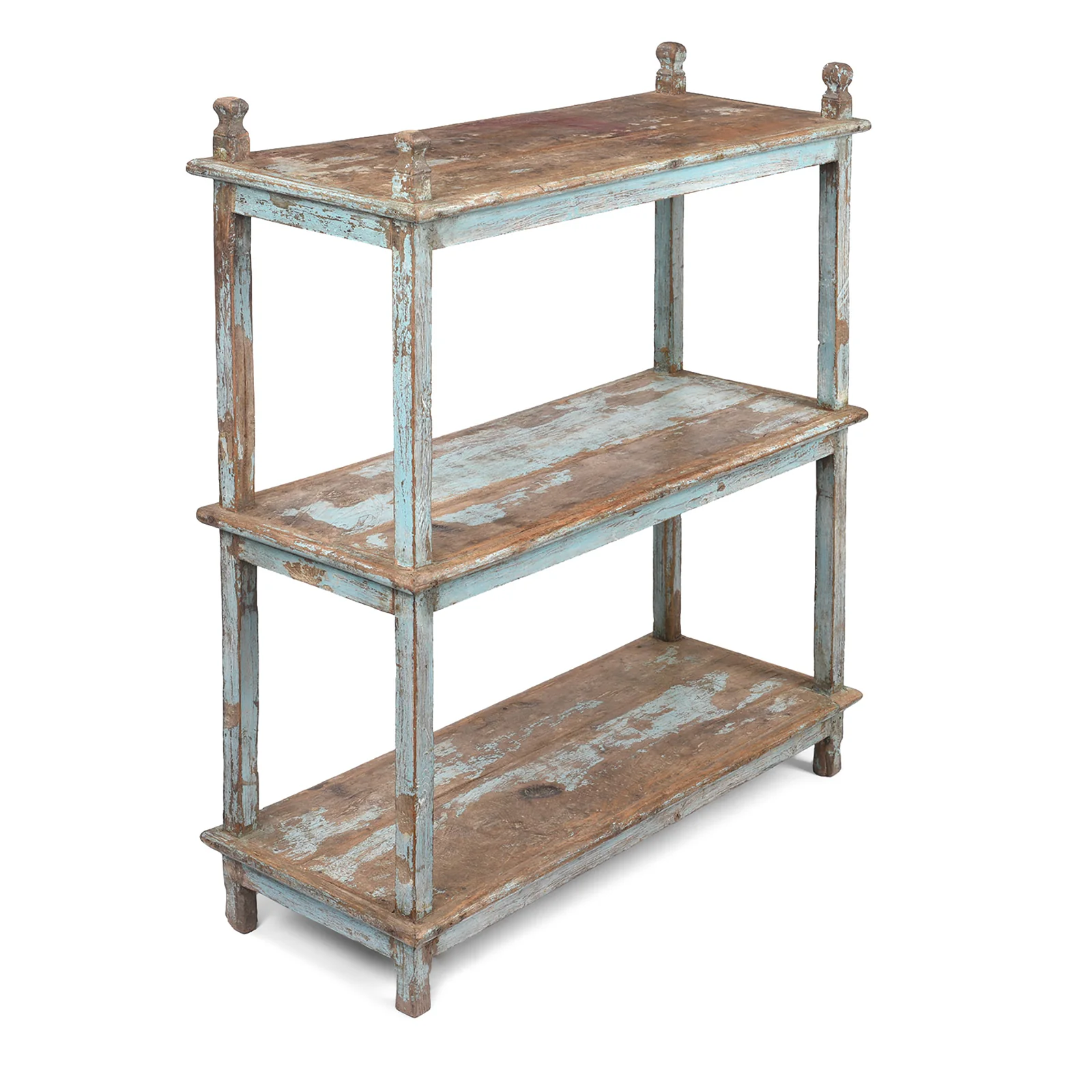 Vintage Blue Painted Indian Teak Shelf - Ca 1930