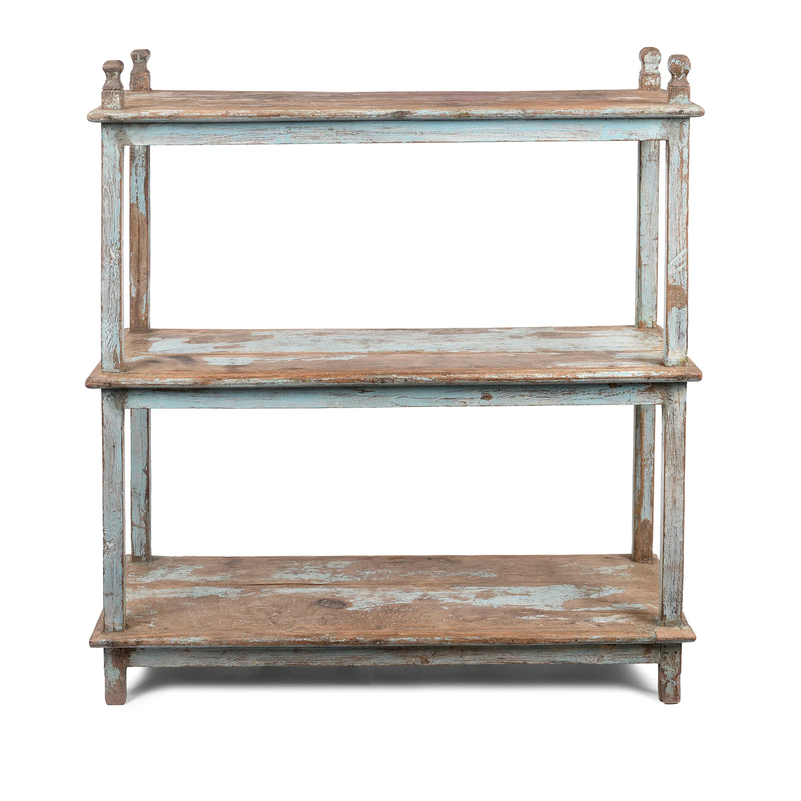 Vintage Blue Painted Indian Teak Shelf - Ca 1930 - Image 2