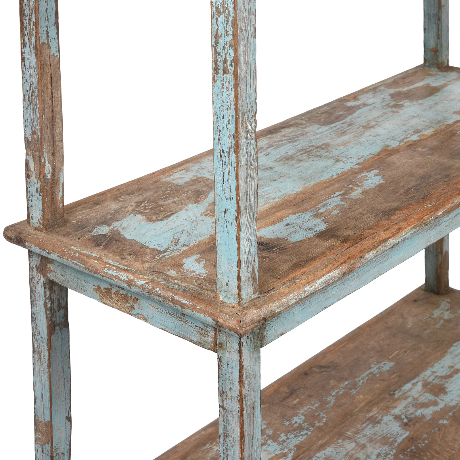 Vintage Blue Painted Indian Teak Shelf - Ca 1930 - Image 3