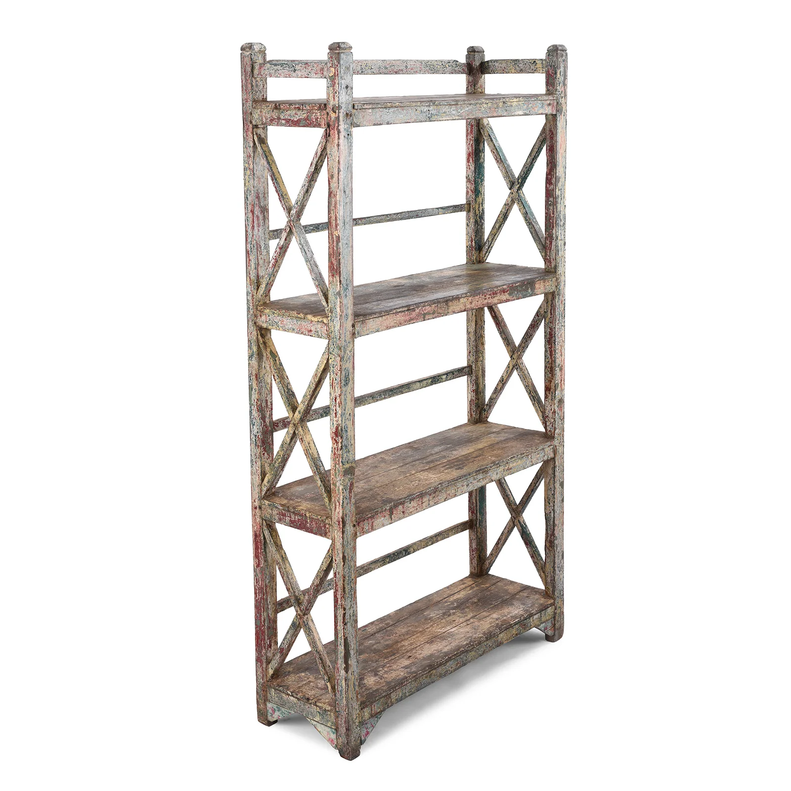 Vintage Painted Indian Teak Shelf - Ca 1920