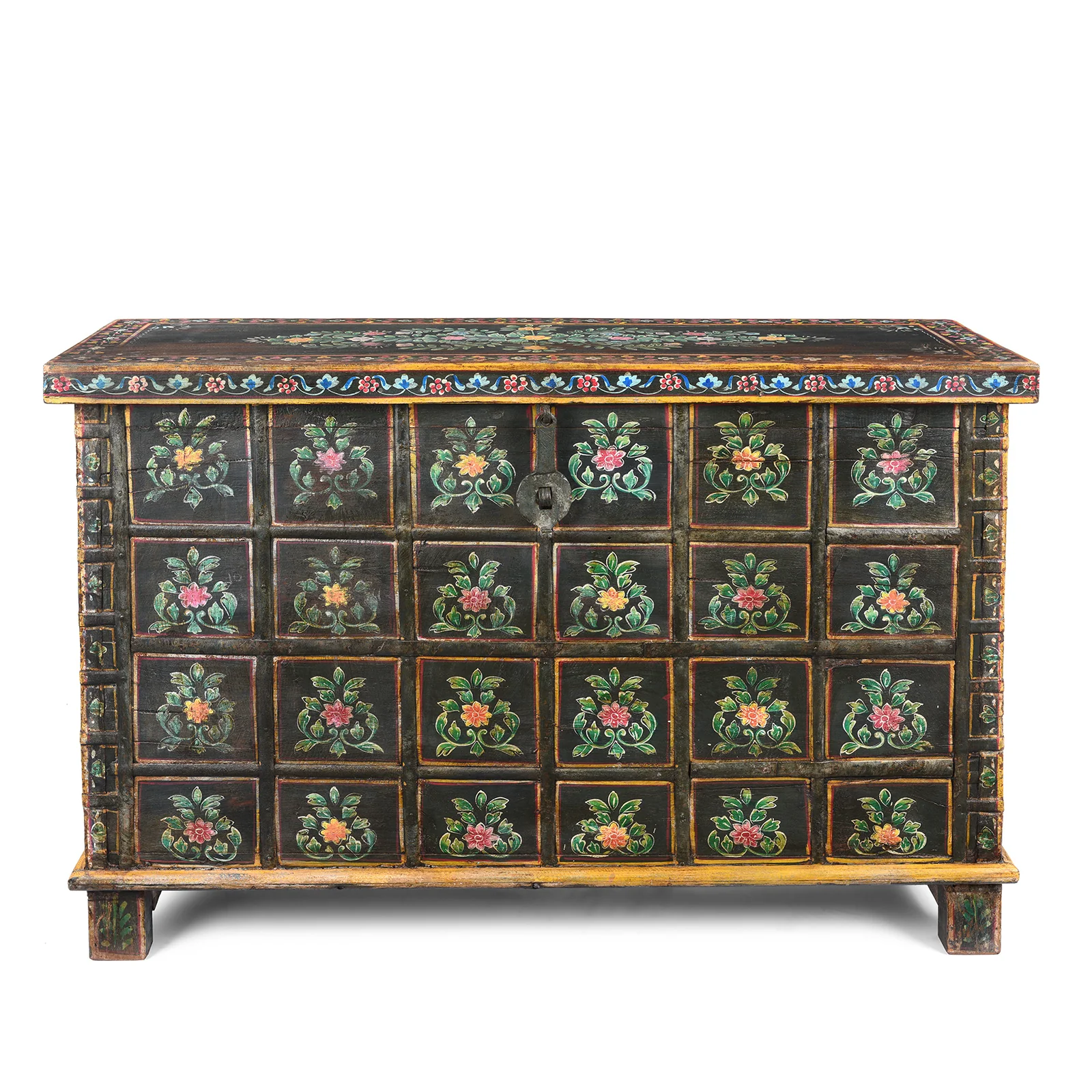 Vintage Painted Pithara Console Chest