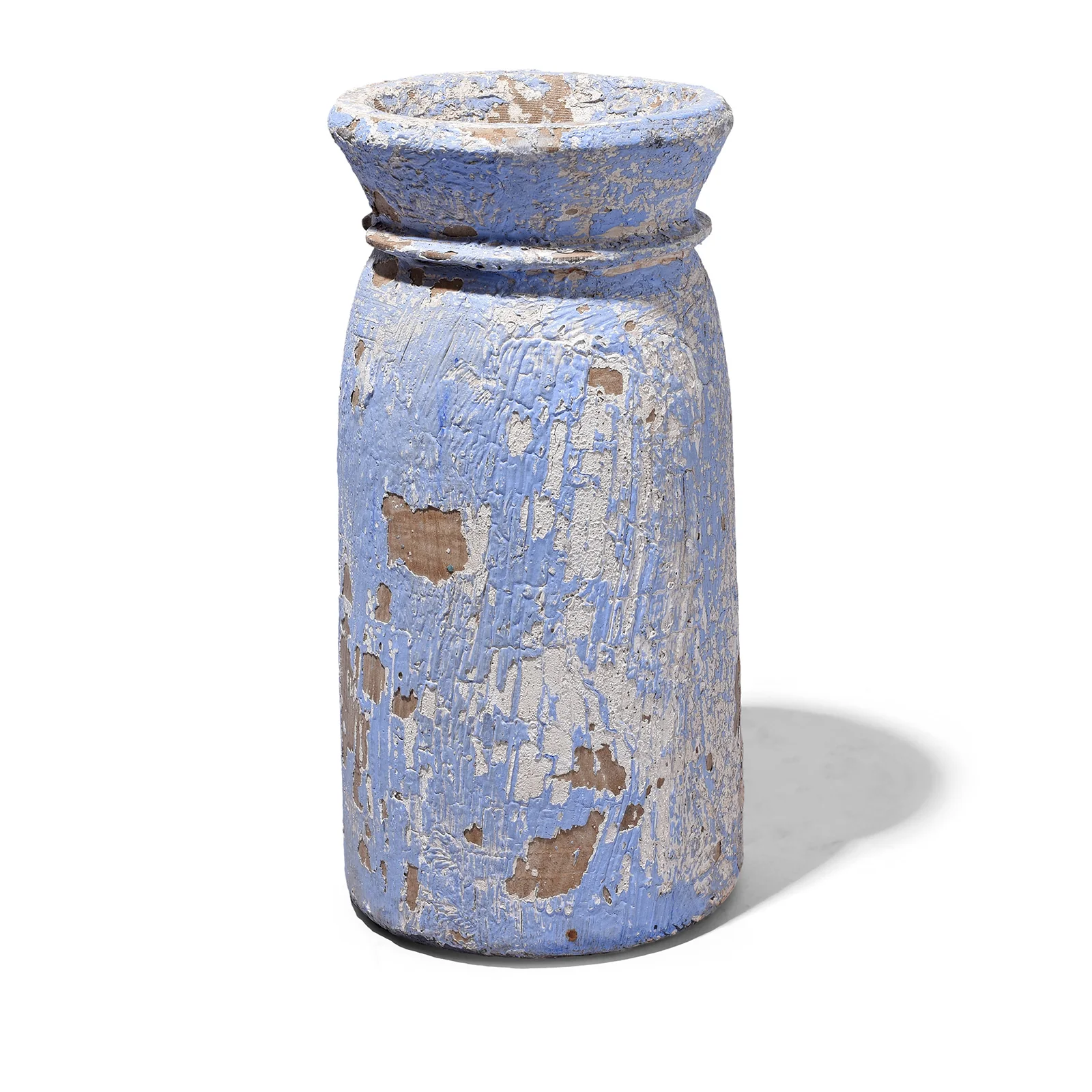 Vintage Blue Painted Wood Pot From Kullu - Ca 1950's