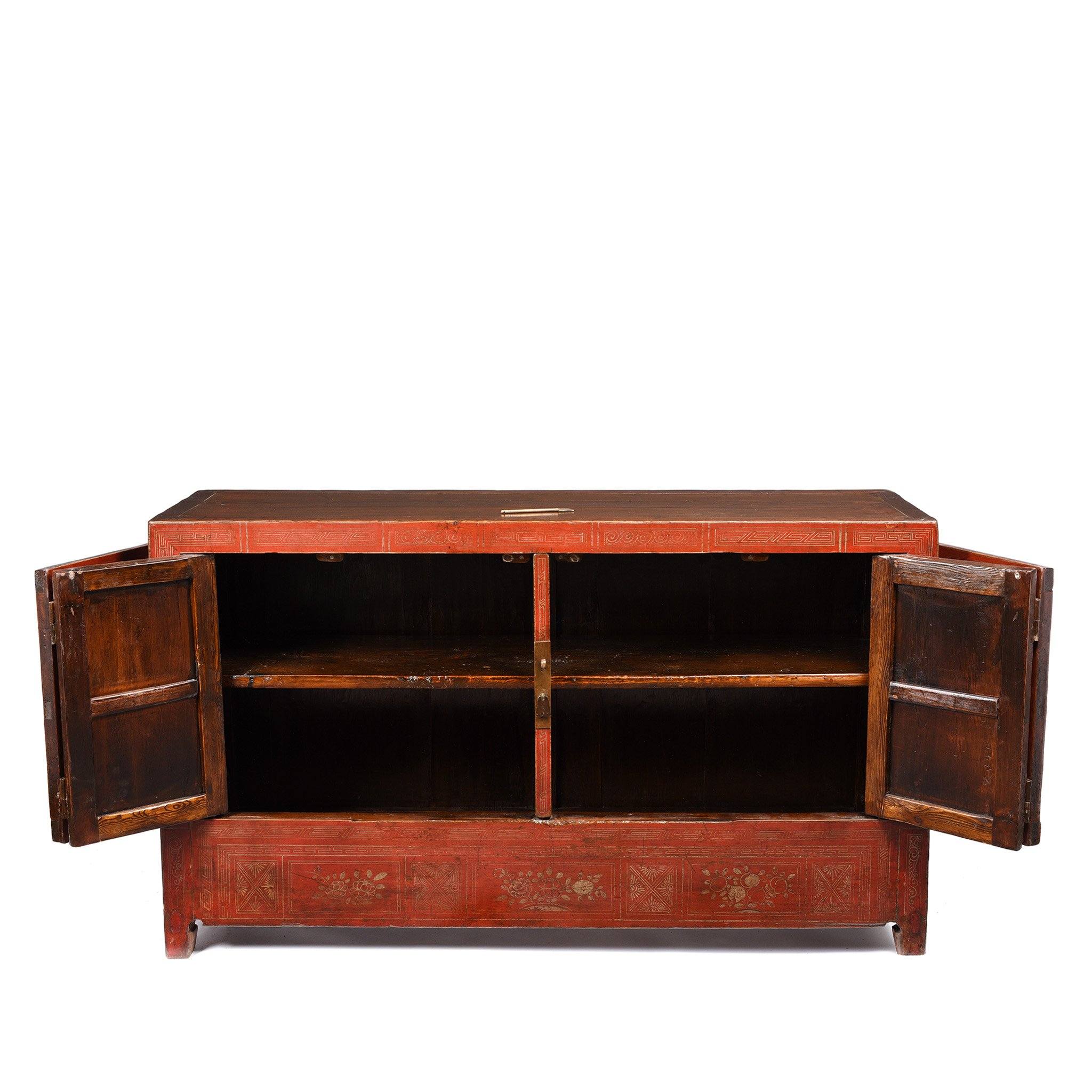 Vintage Red Lacquer Dongbei Sideboard - Ca 1920 - Image 2