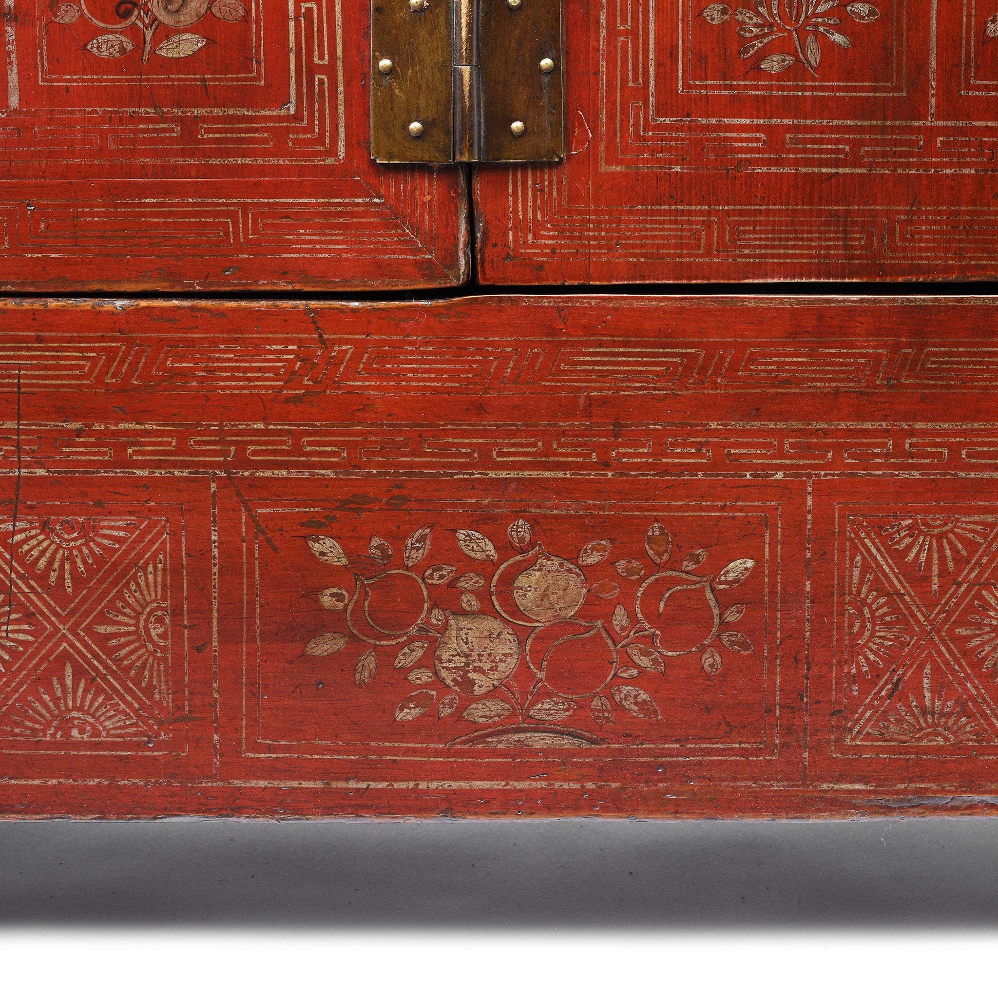Vintage Red Lacquer Dongbei Sideboard - Ca 1920 - Image 9