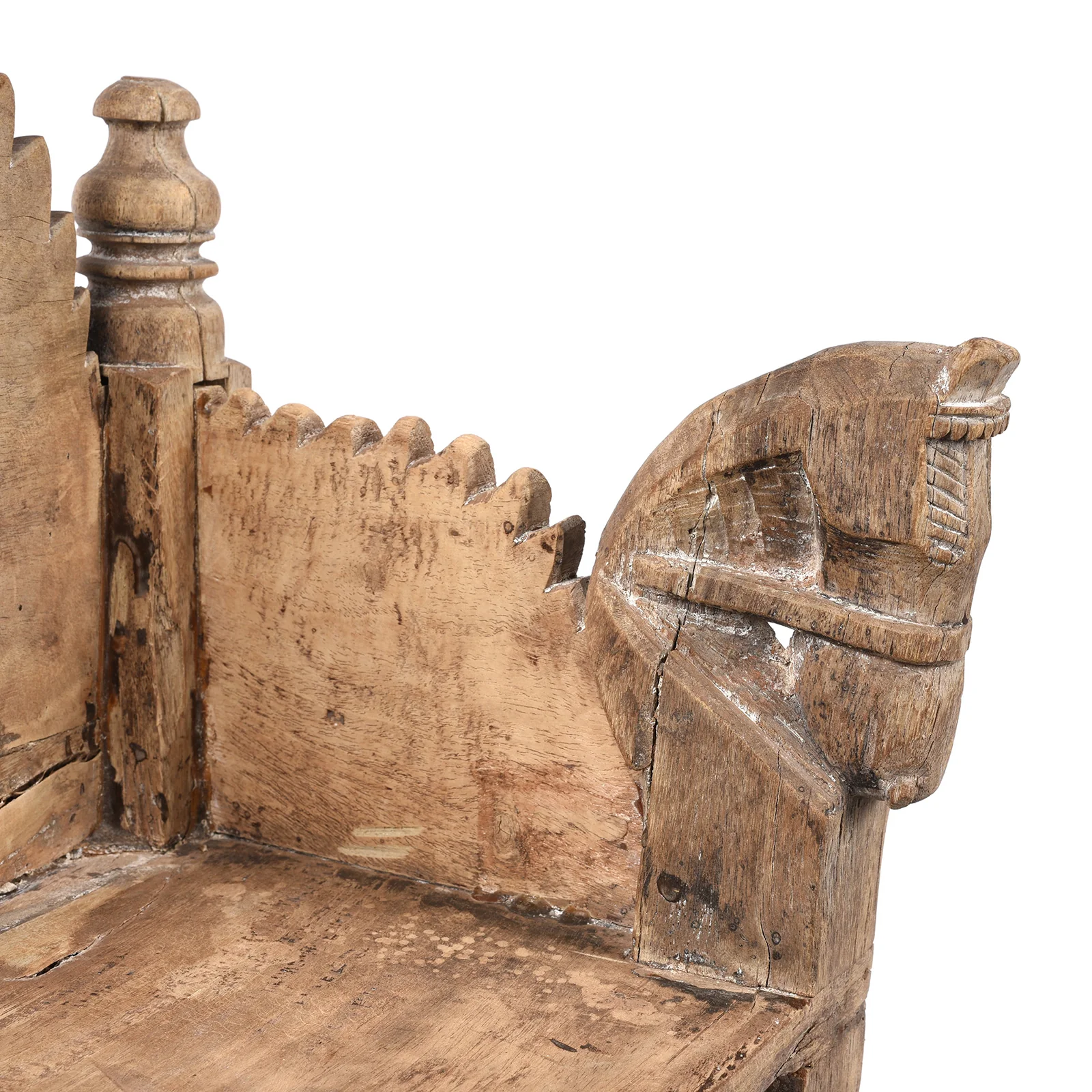 Vintage Teak Singhasan With Carved Horse Heads - Ca 1950's - Image 2