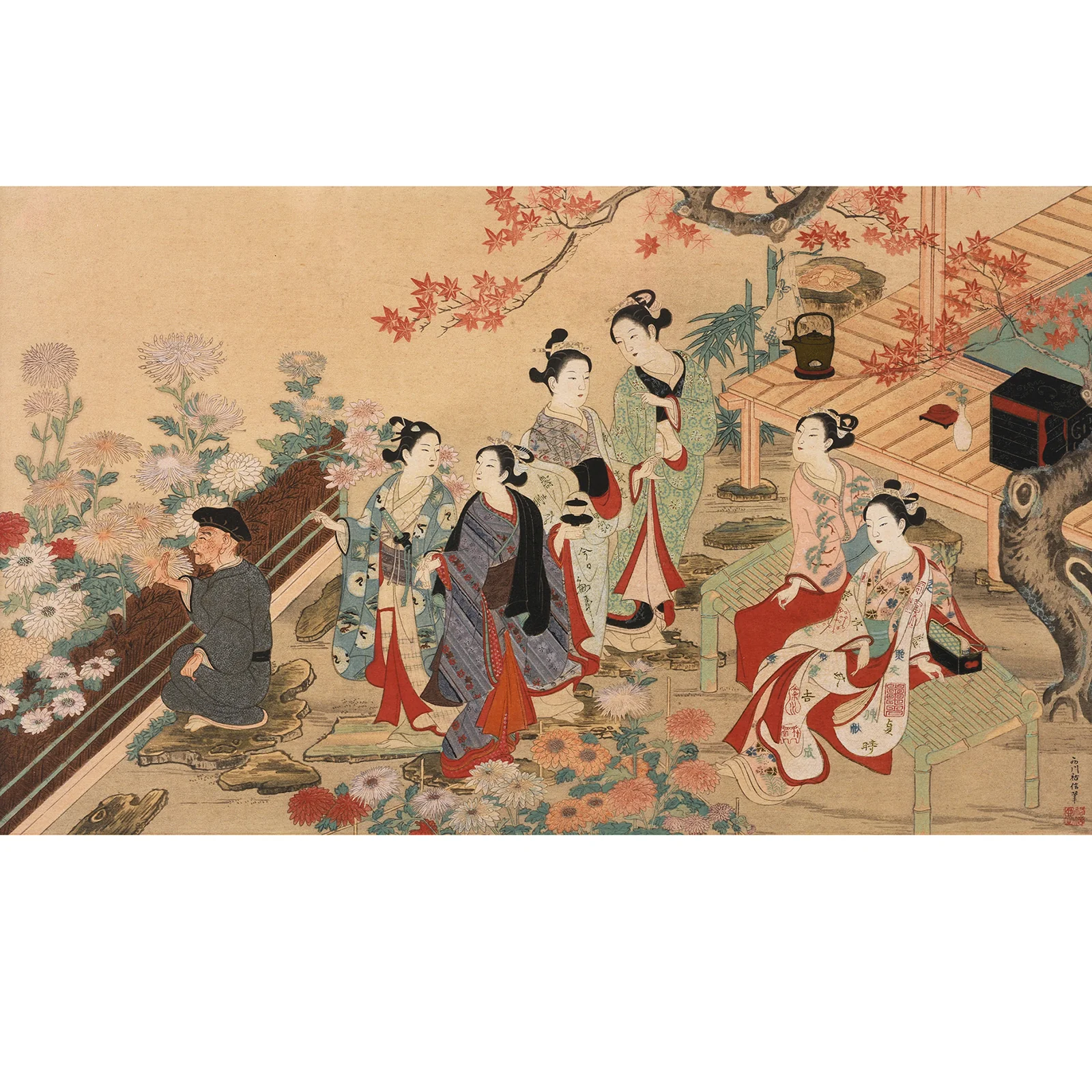 'Visit To The Garden' Japanese Woodblock by Nishikawa Sukenobu - Image 2