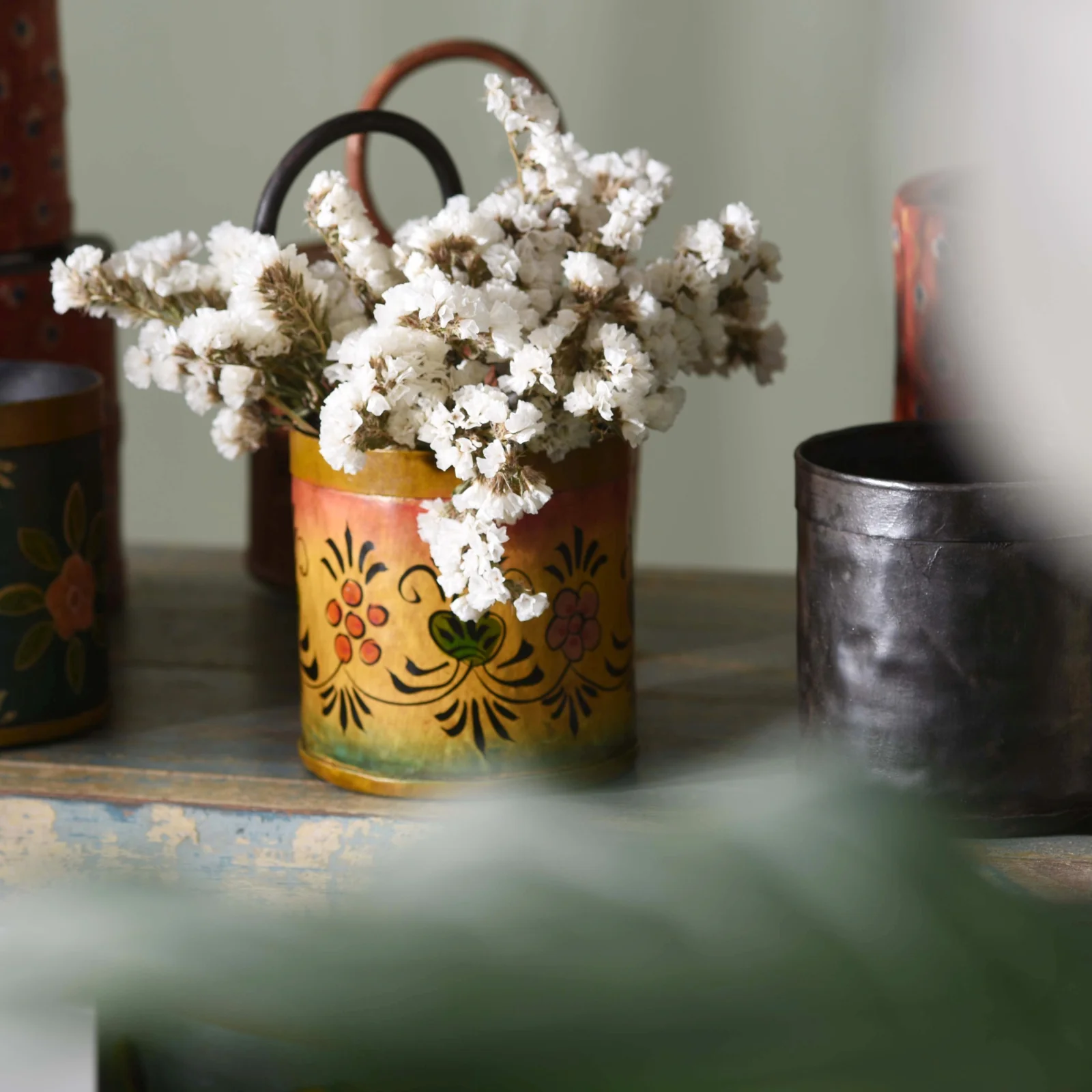Vintage Rajasthani Painted Bottle Carrier - Image 2